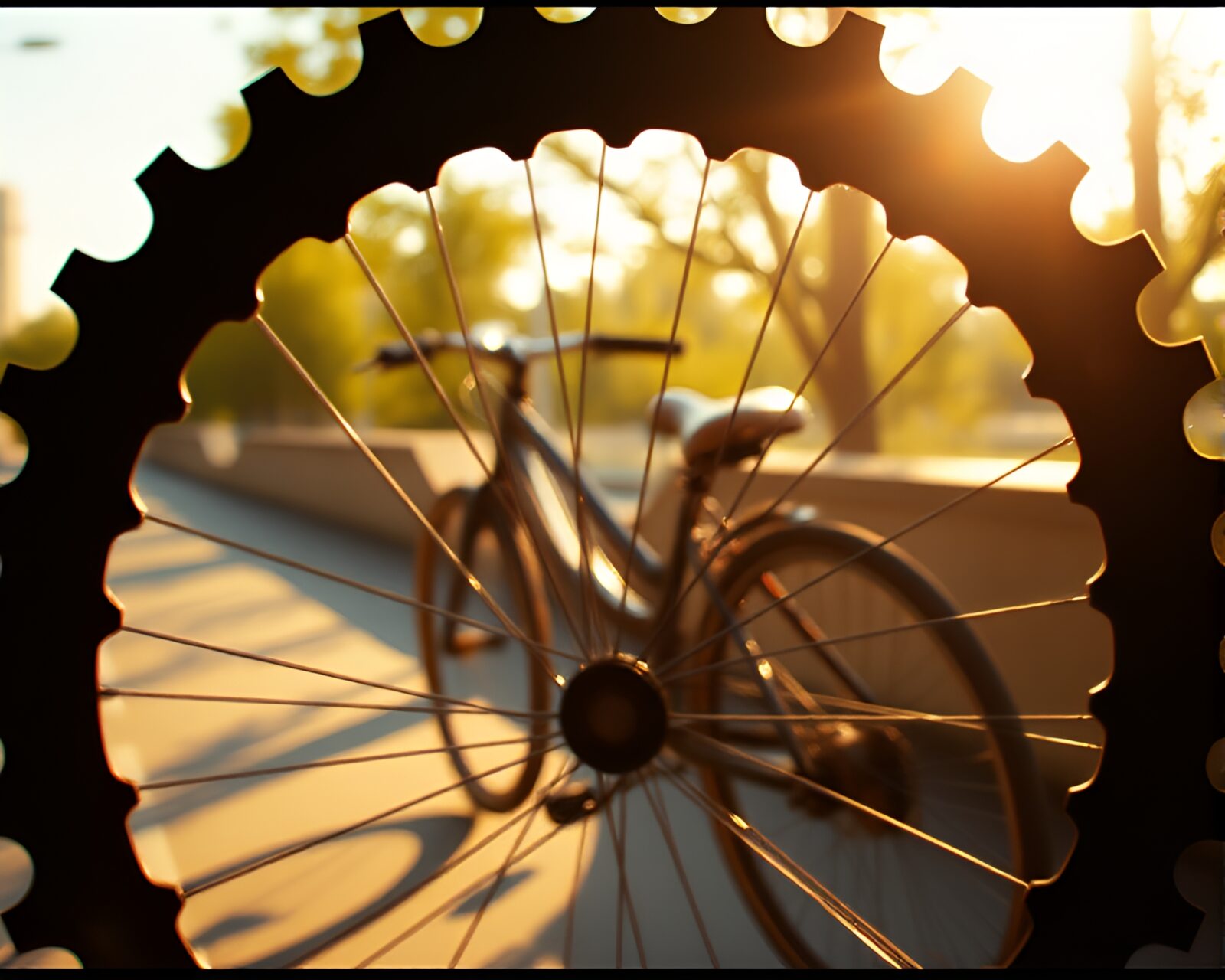 Dark cybernetic bicycle under soft sprocket hole lighting