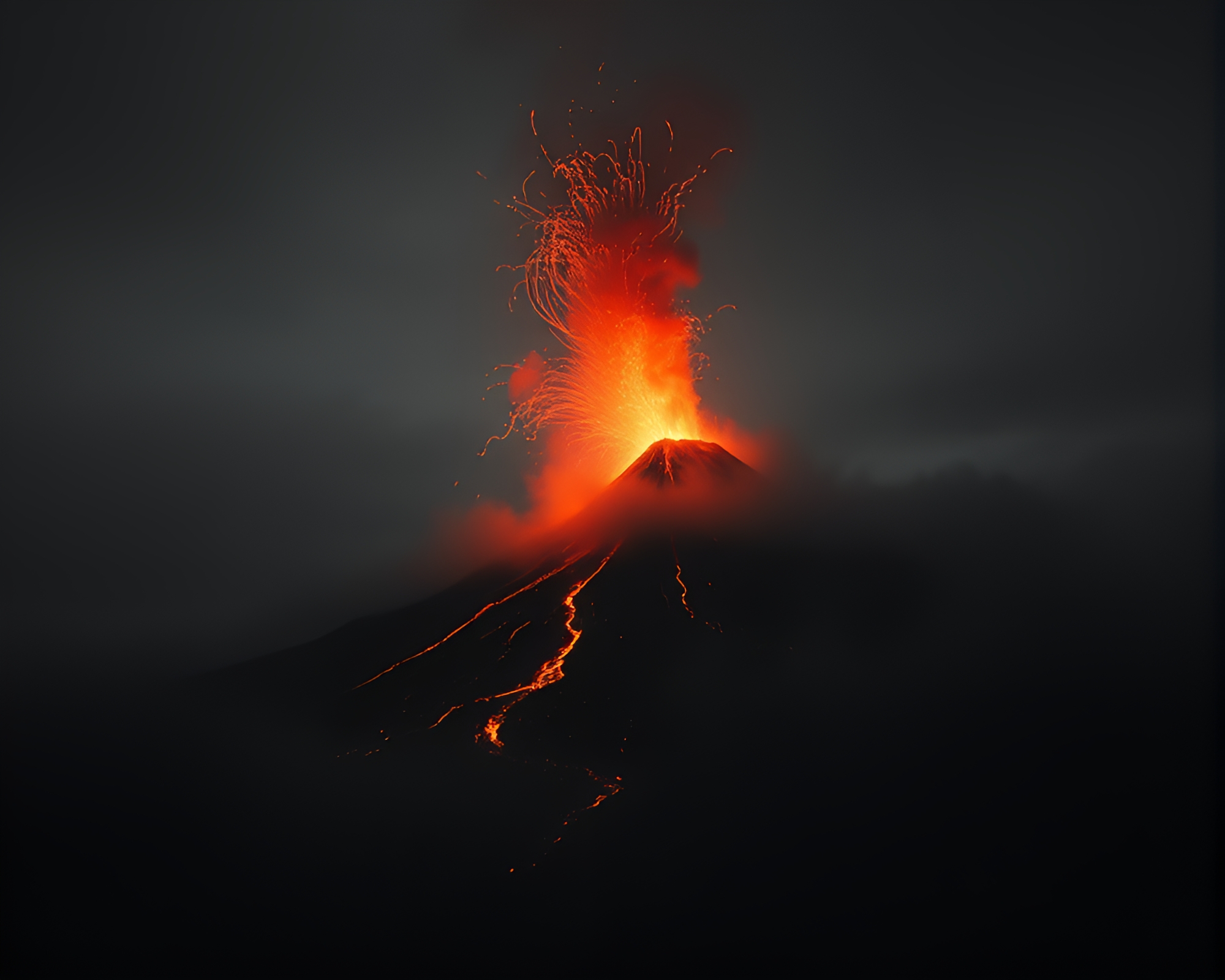 Distorted Glass Volcanic Eruption: Desaturated Light Painting – free AI stock image