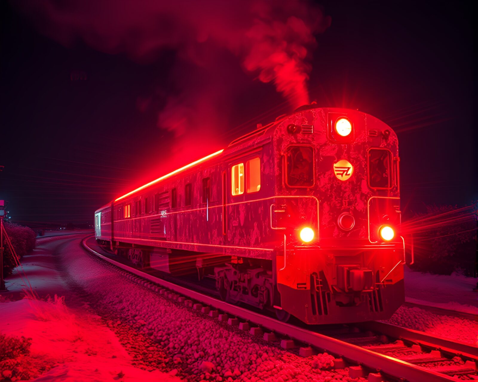 Infrared photo of a levitating train with scratch textures