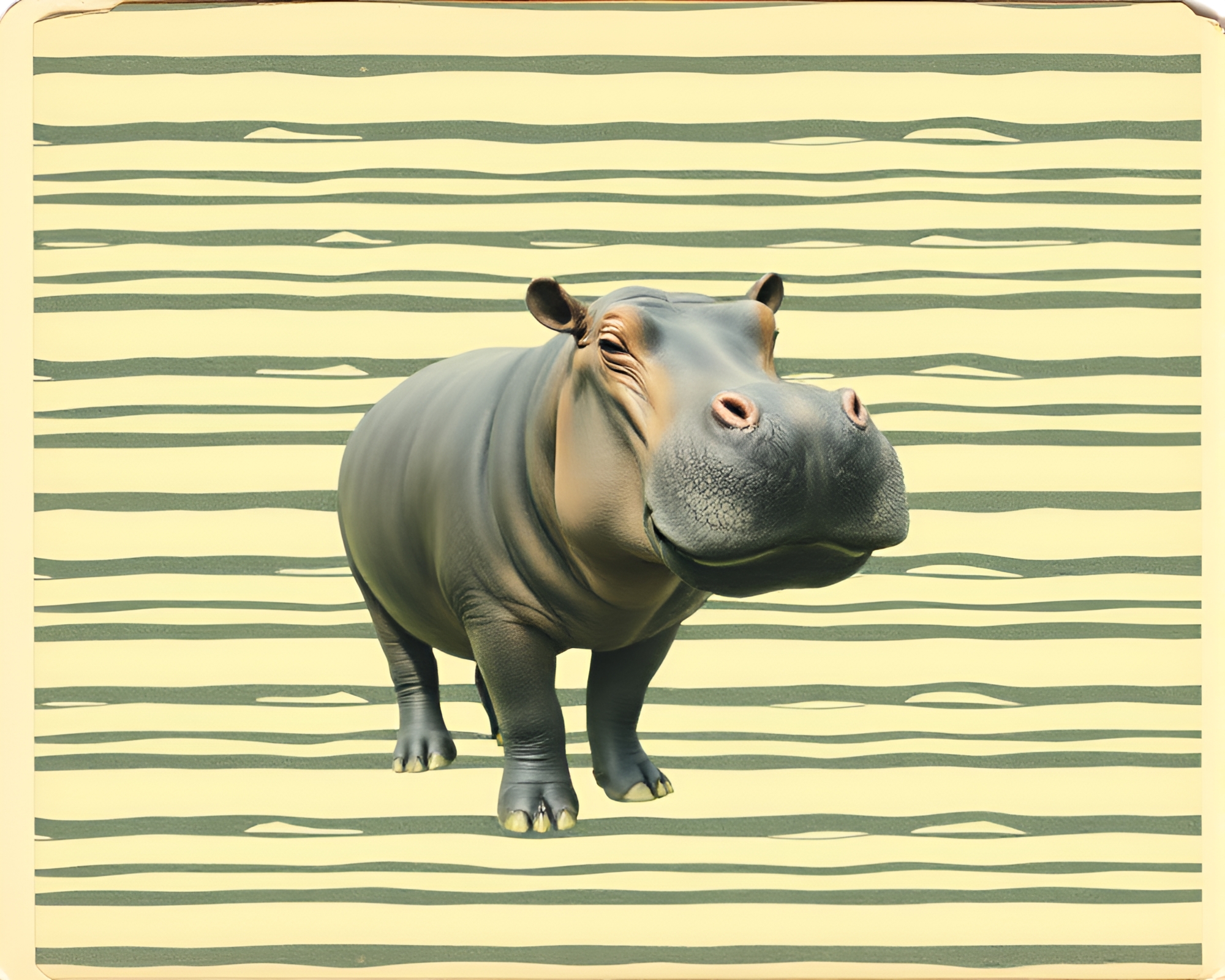 Hippopotamus in Vintage Striped Aesthetic – free AI stock image