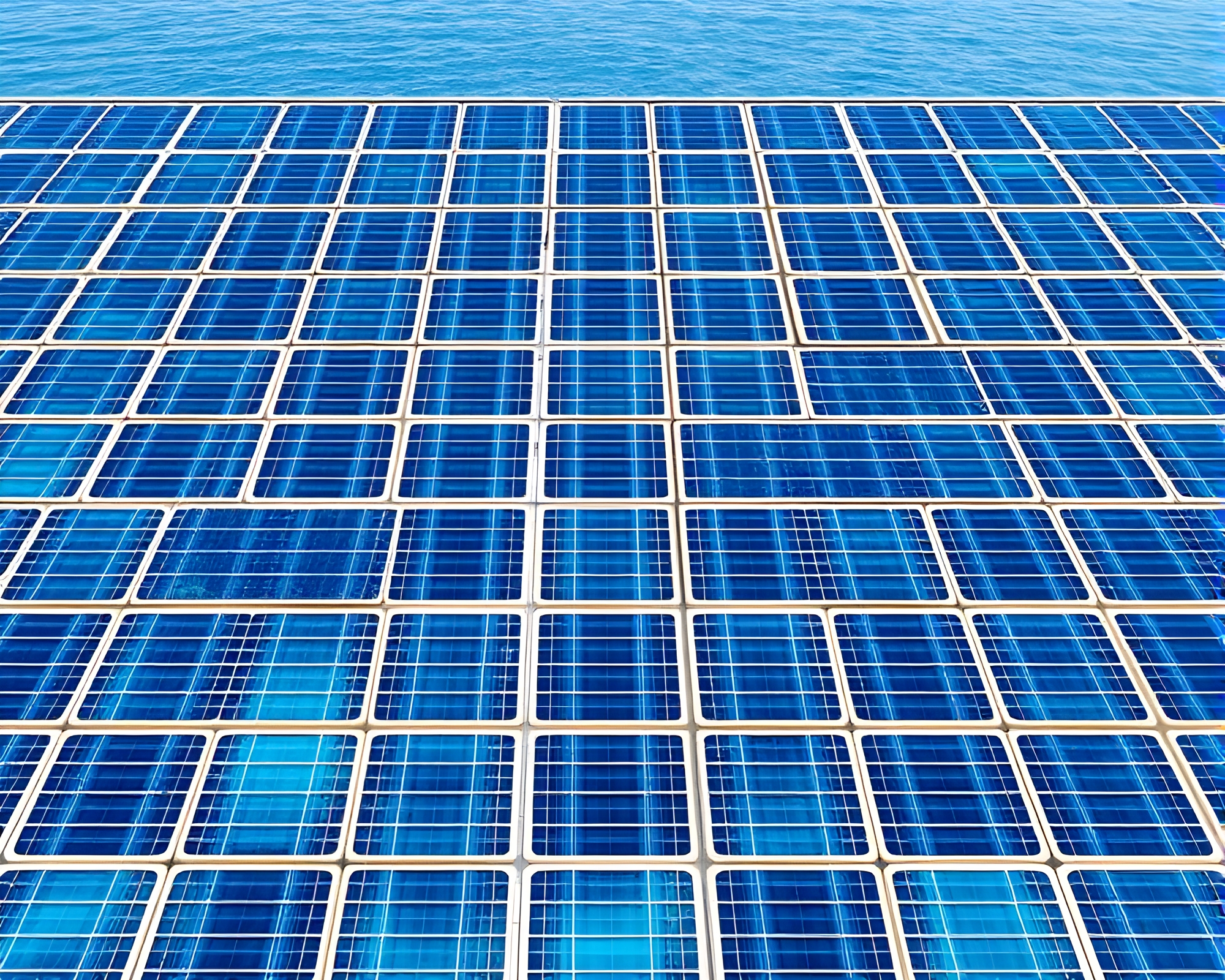 Ocean Blue Solar Panels Mosaic Data Visualization – free AI stock image