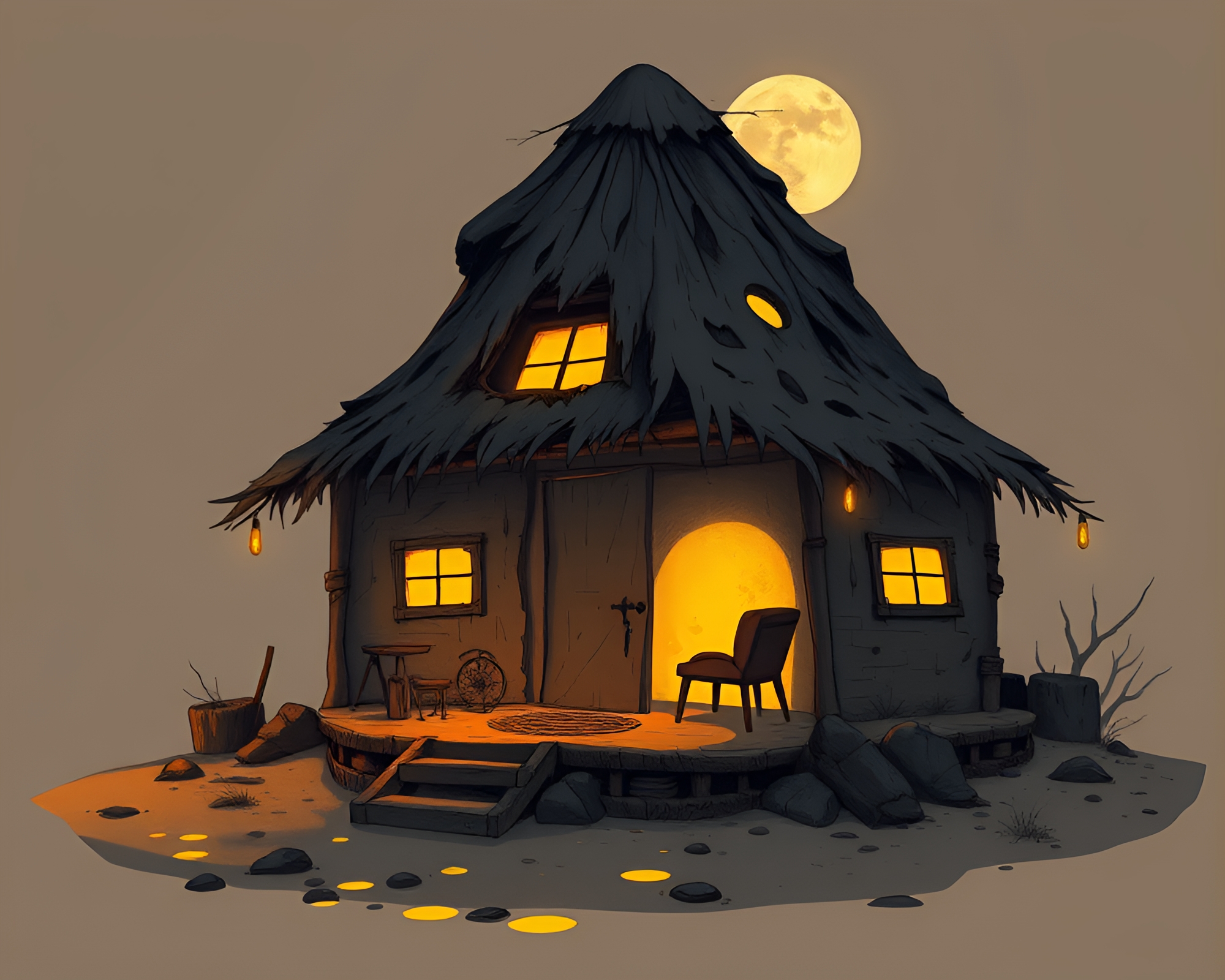 Glow-in-the-Dark Mud Hut Fashion Illustration – free AI stock image