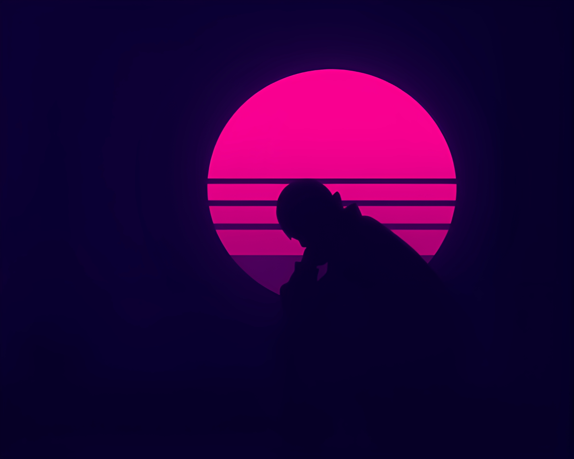 Retro Synthwave Shadow Silhouette Screen Print – free AI stock image