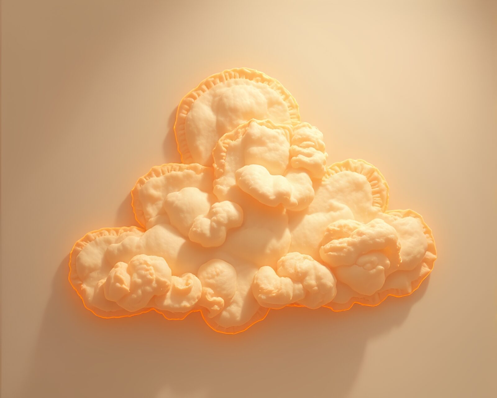 Dreamy clouds shaped like croissants under a spotlight