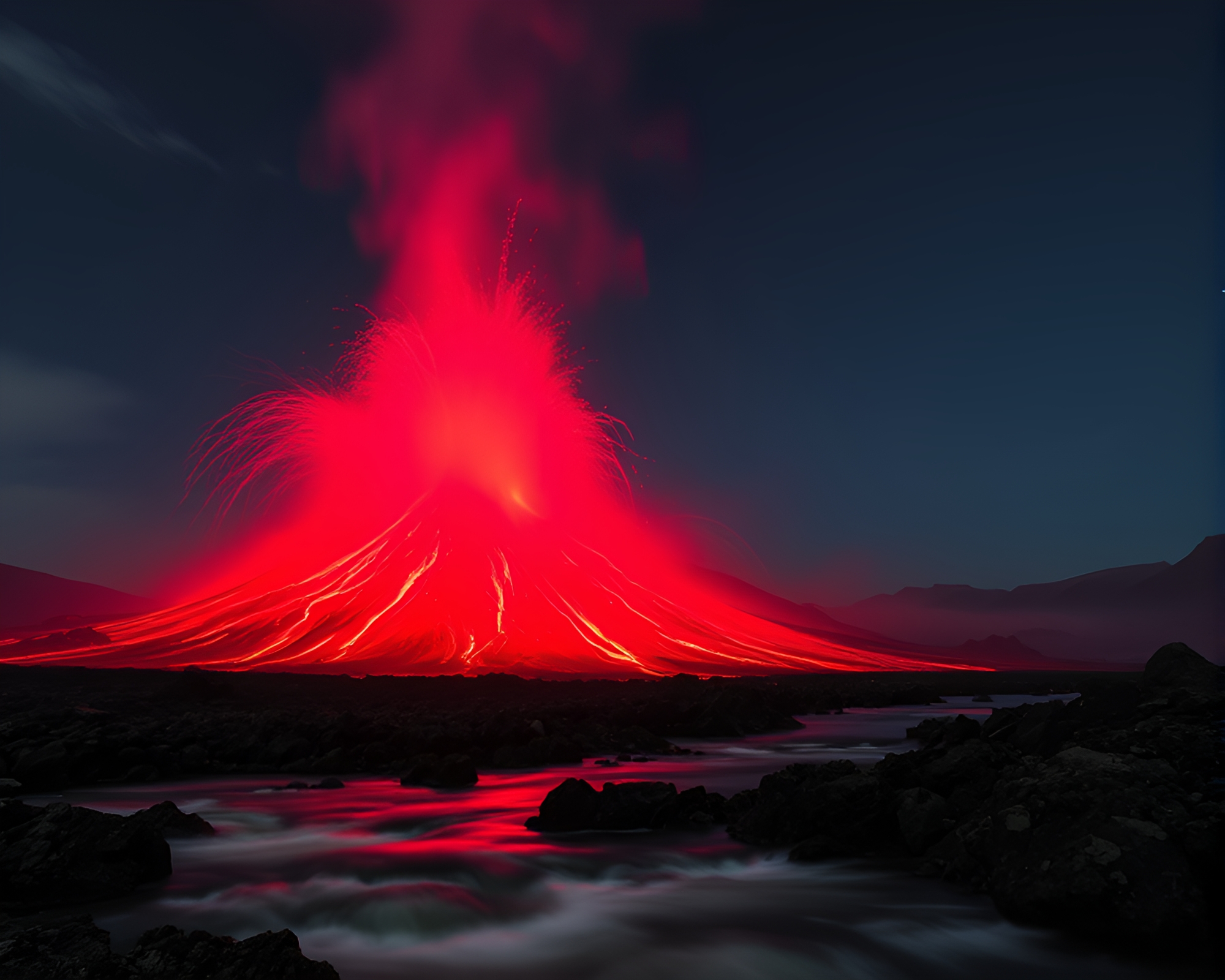 Savage River Eruption: Volcano-inspired Spray Paint Masterpiece – free AI stock image