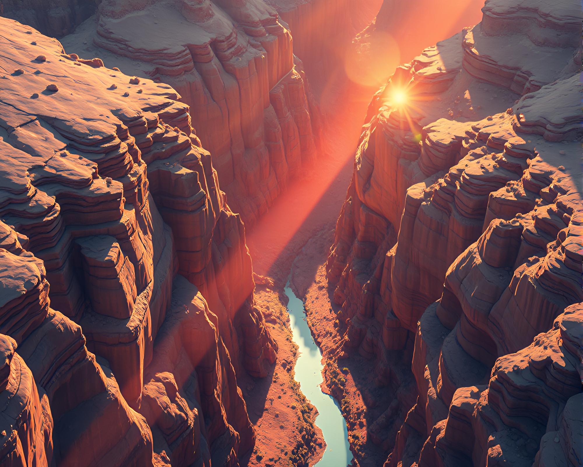 Eroded Canyon Isometric Lens Flare Illustration – free AI stock image