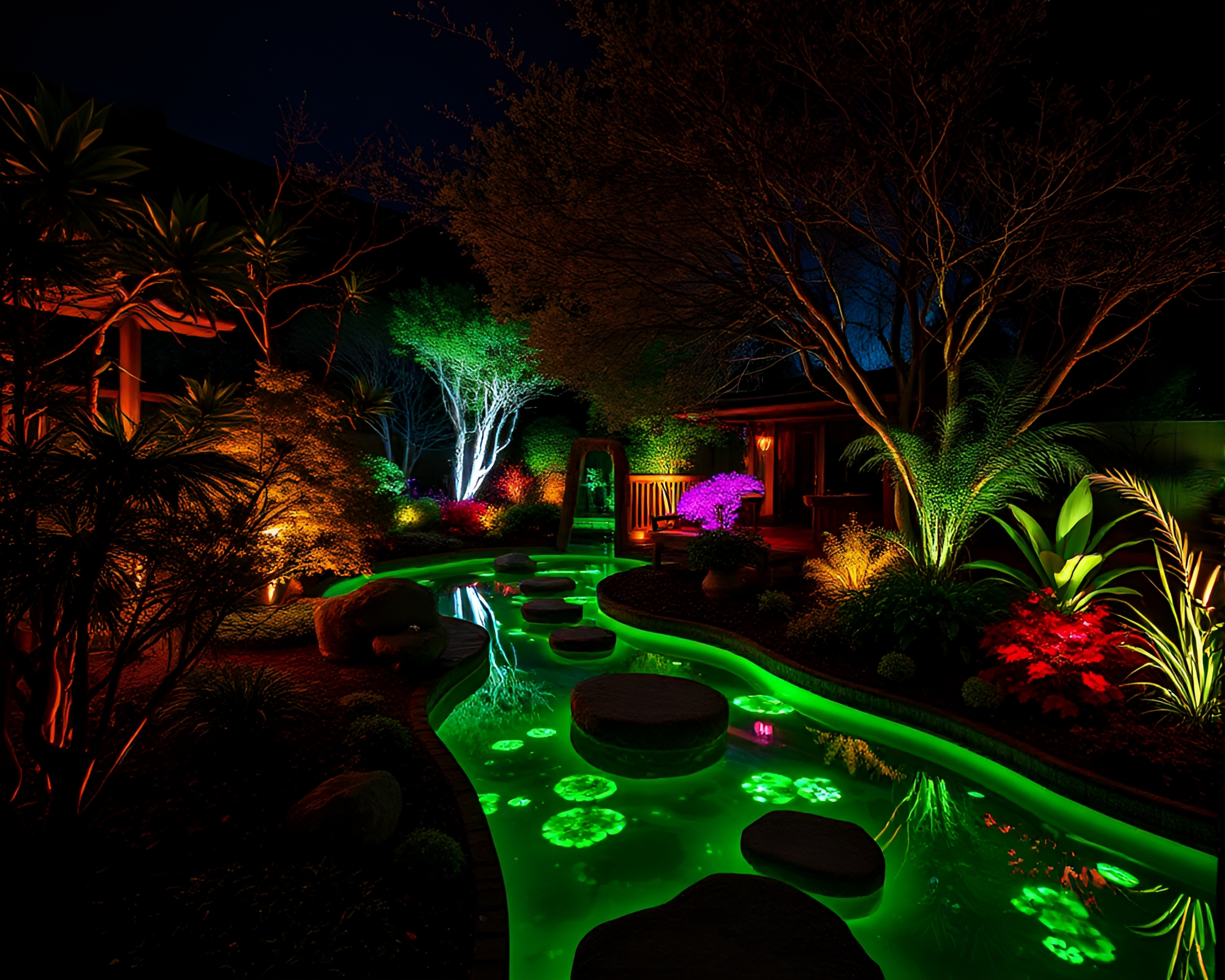 Op Art Zen Garden with Bioluminescent Glow – free AI stock image