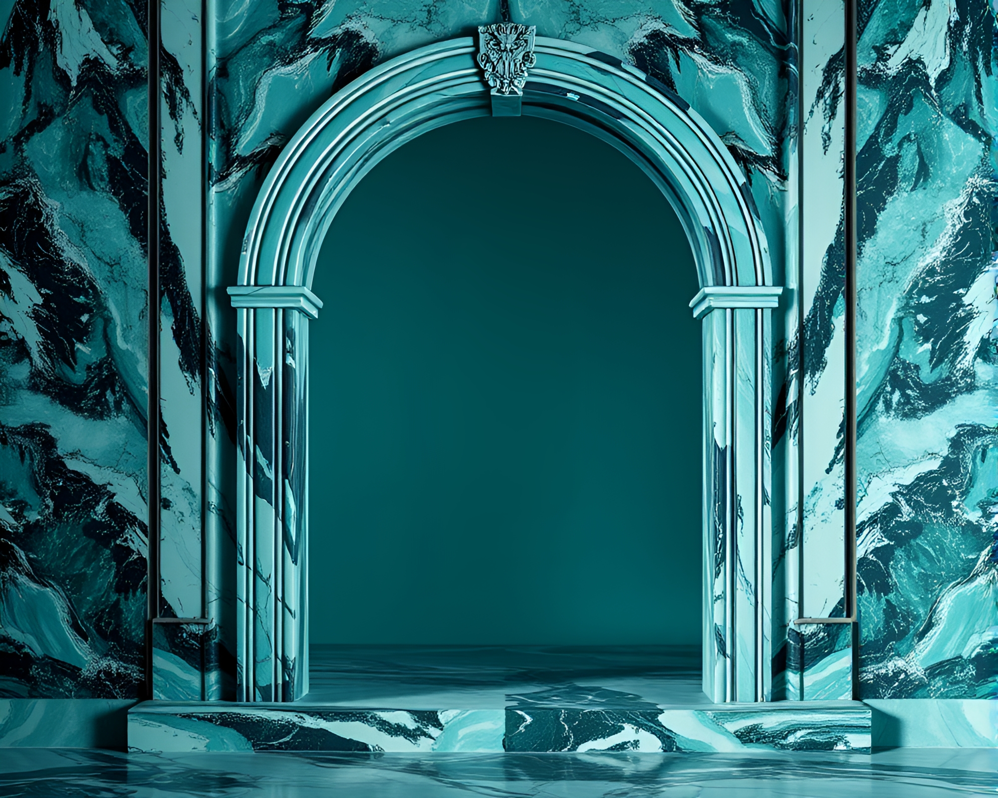 Teal Marbled Cake Illuminated by Chiaroscuro Architecture – free AI stock image