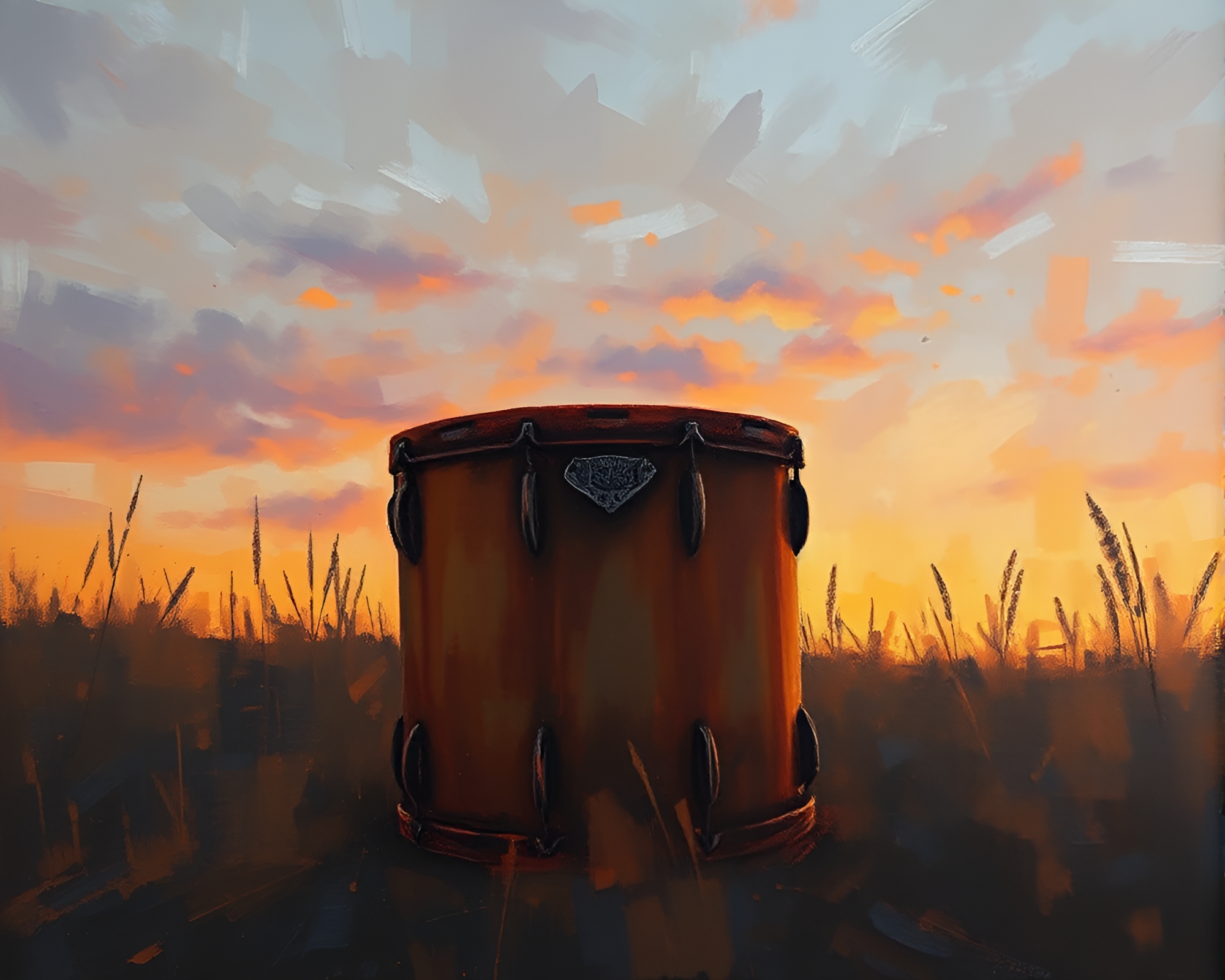 Rust-Streaked Drum Kit at Twilight – free AI stock image