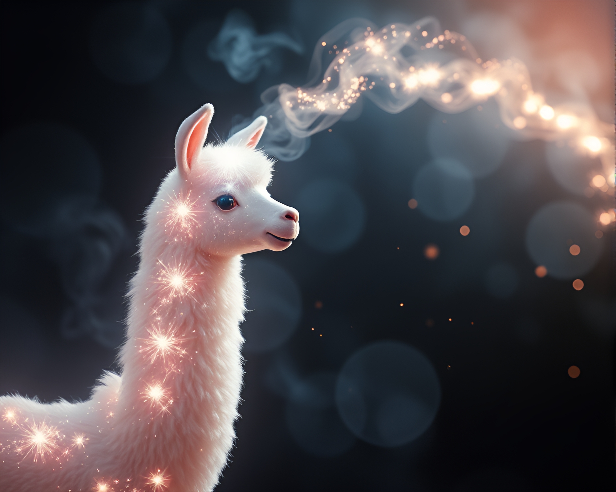 Enchanting Llama amidst Smoke Rings in Stop-Motion Sparkle – free AI stock image