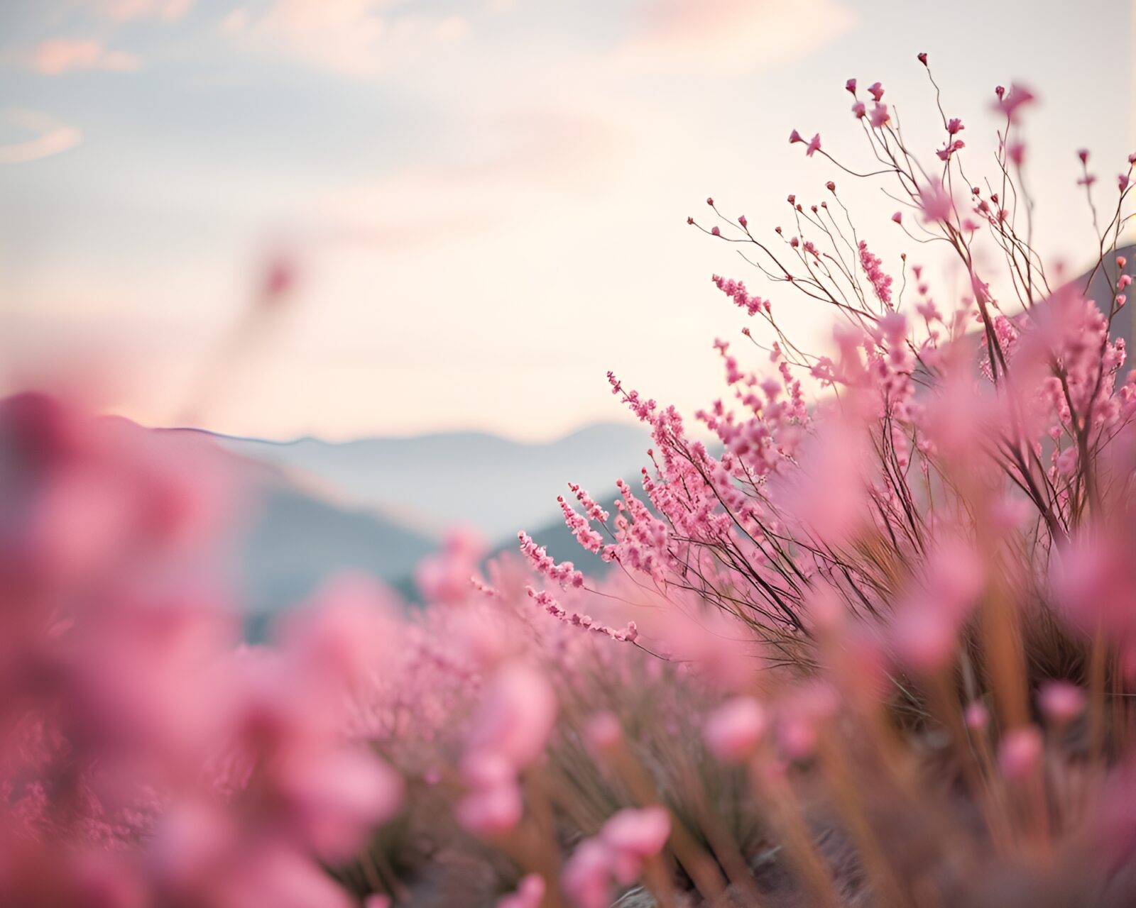 Maximalist design hot spring with pastel tones and shallow depth of field
