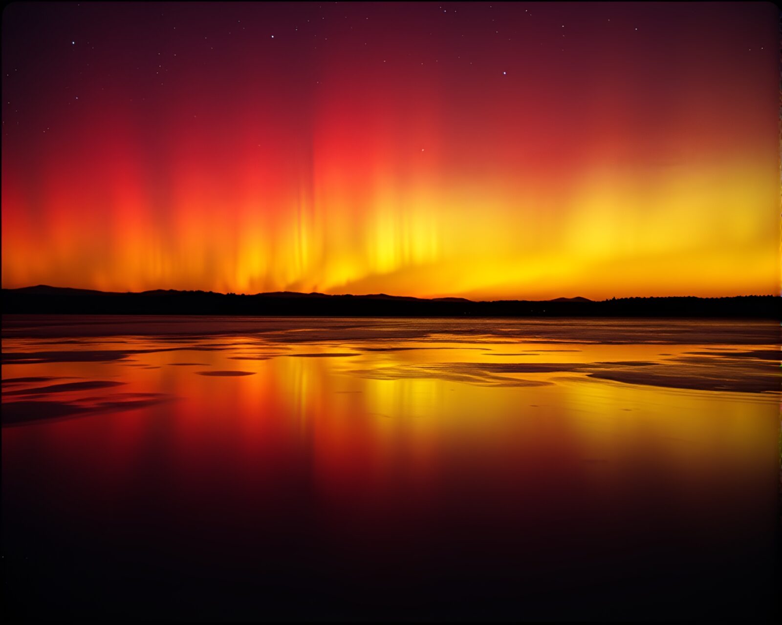 Mesmerizing scene of Aurora Borealis reflecting on savannah