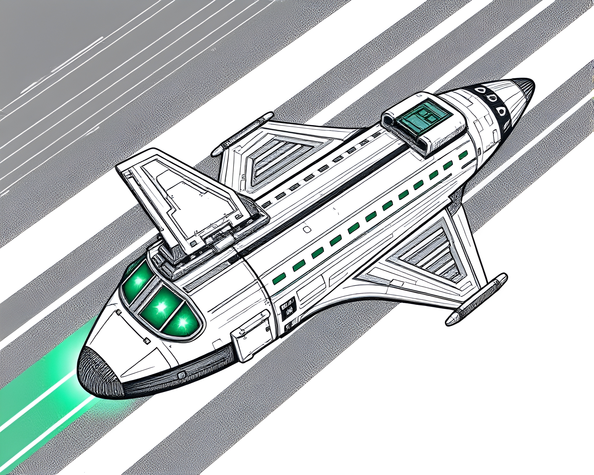 Striped Engraved Space Shuttle in Emerald Green Light – free AI stock image