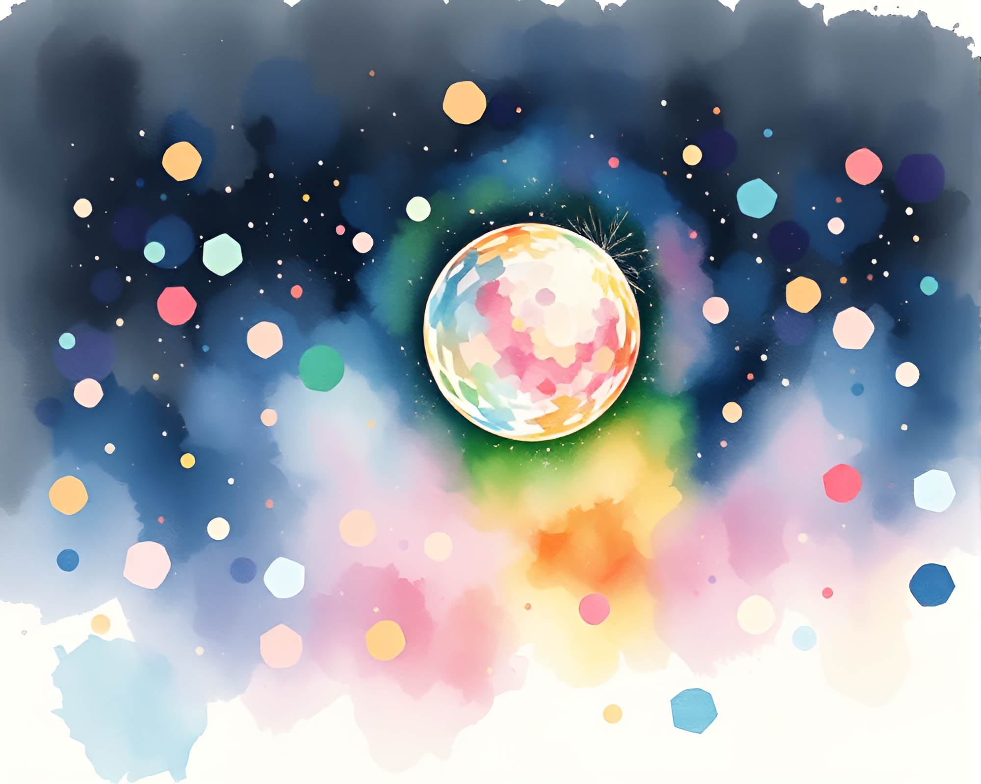 Ethereal Dimensional Rift with Disco Ball Glow Watercolor – free AI stock image