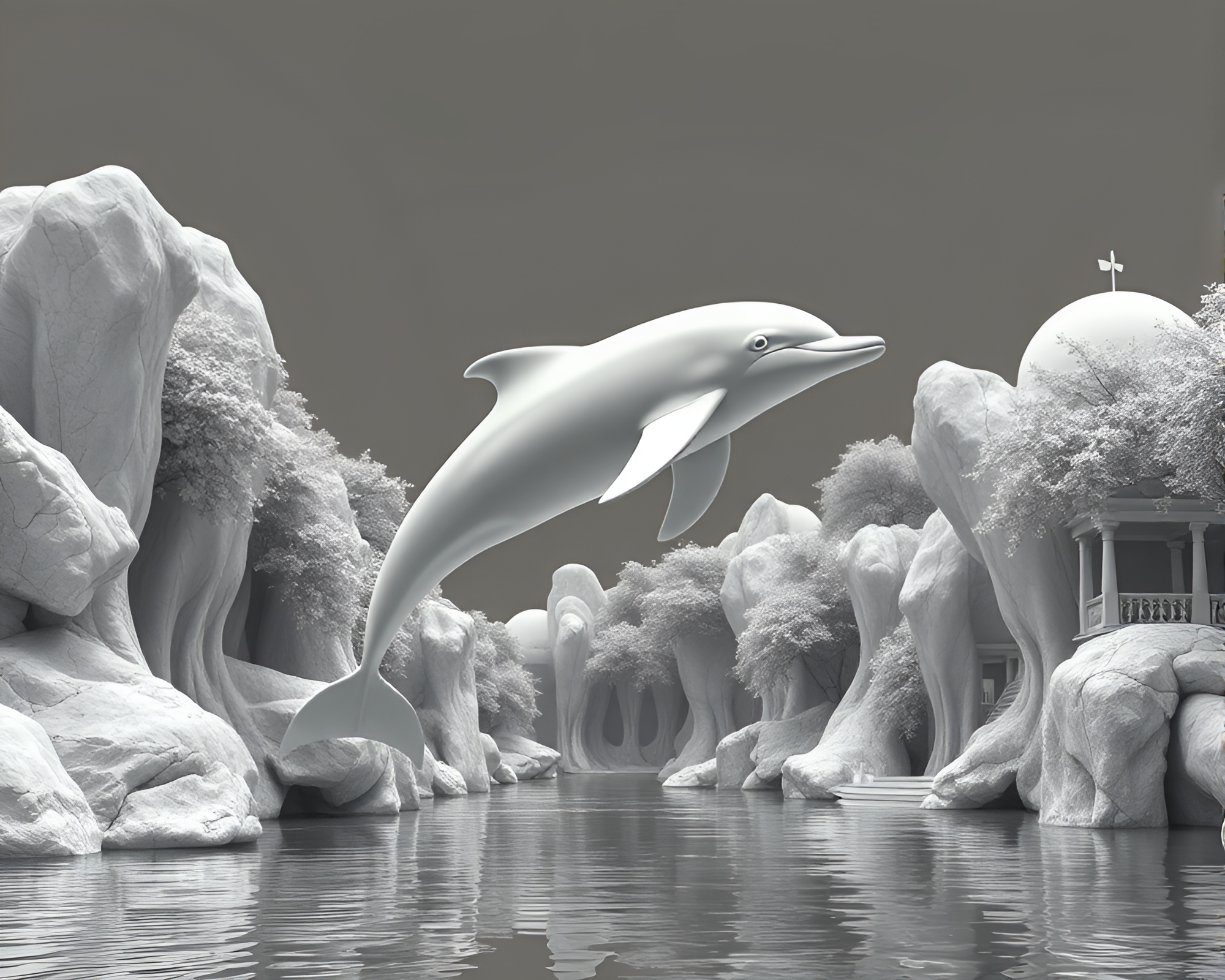 Majestic Amazonian Dolphin Embraced by Negative Space – free AI stock image