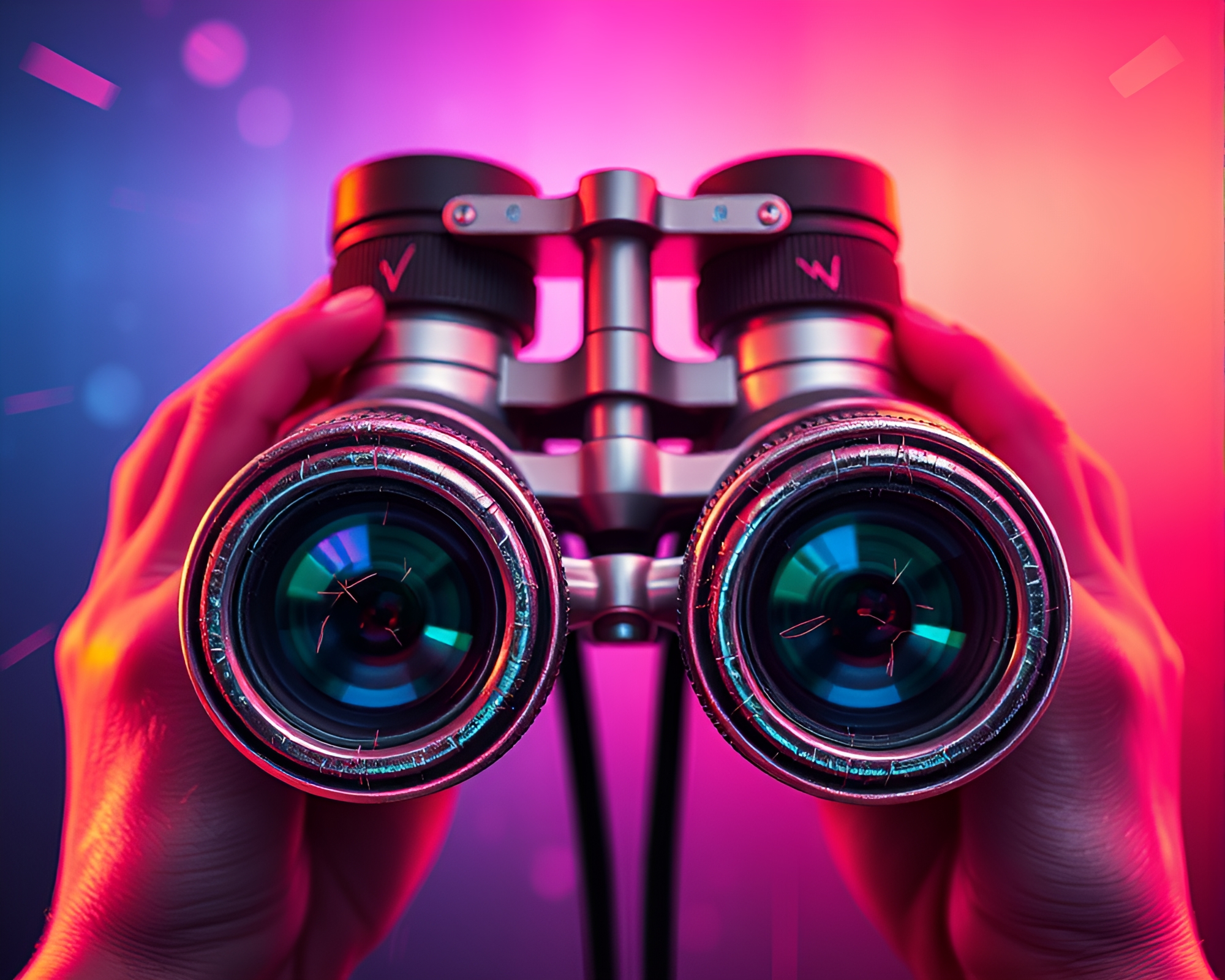 Neon Kinetic Art Binoculars: Metallic Scratches Fantasy – free AI stock image