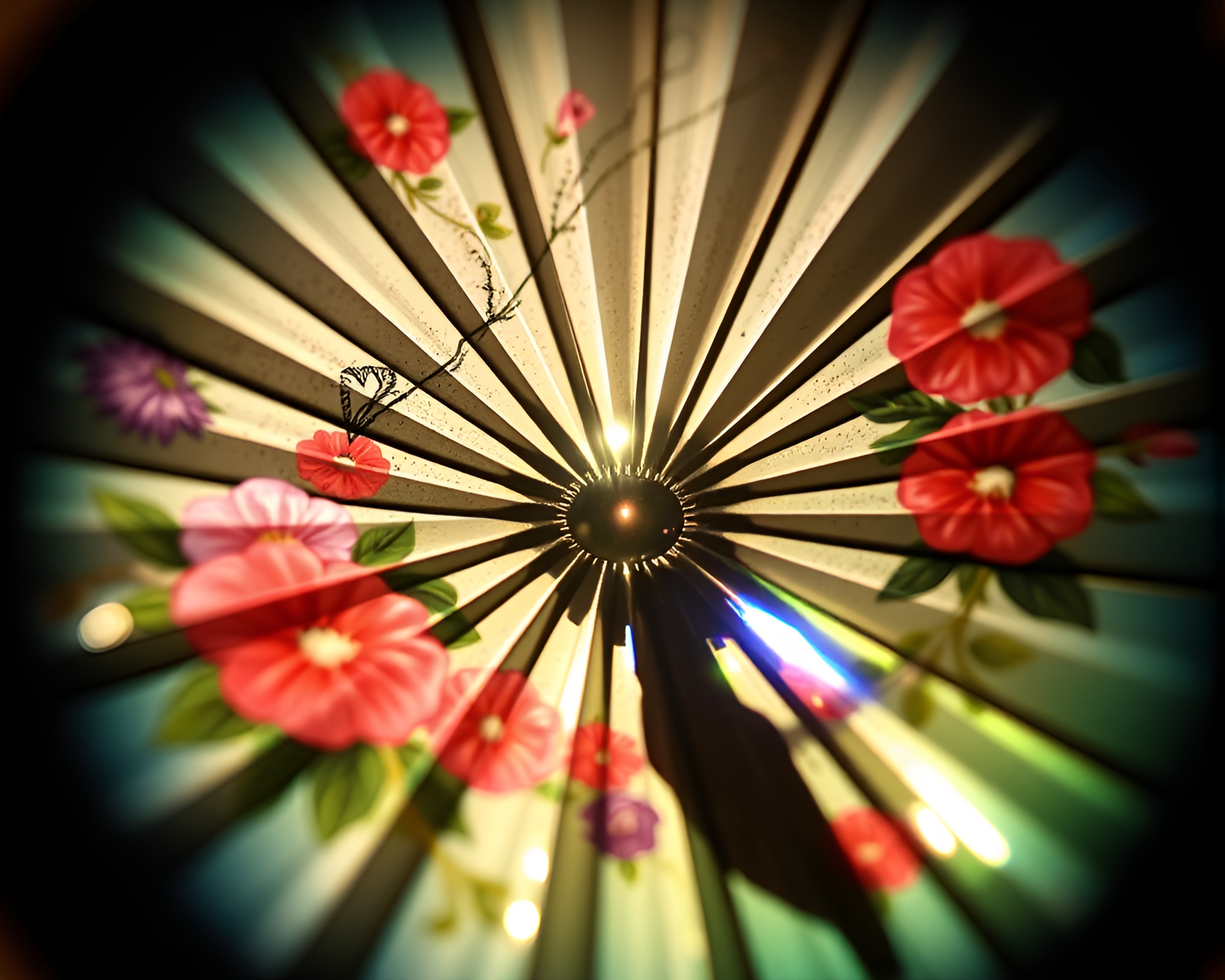 Prismatic Hand-Painted Fan in Stereoscopic 3D – free AI stock image
