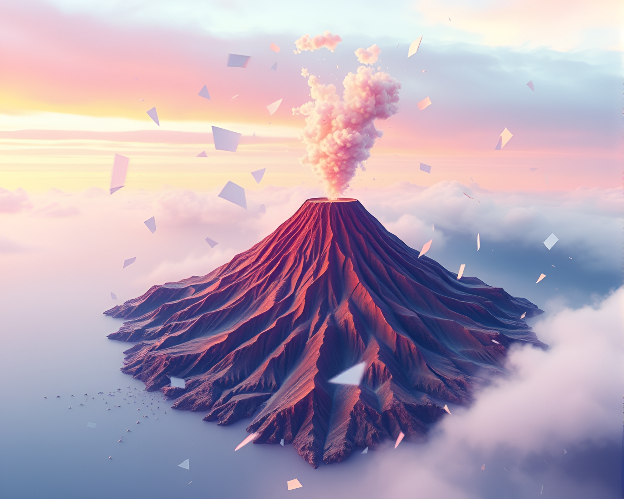 Pastel Kaleidoscope: Volcanic Island Hair Simulation – free AI stock image