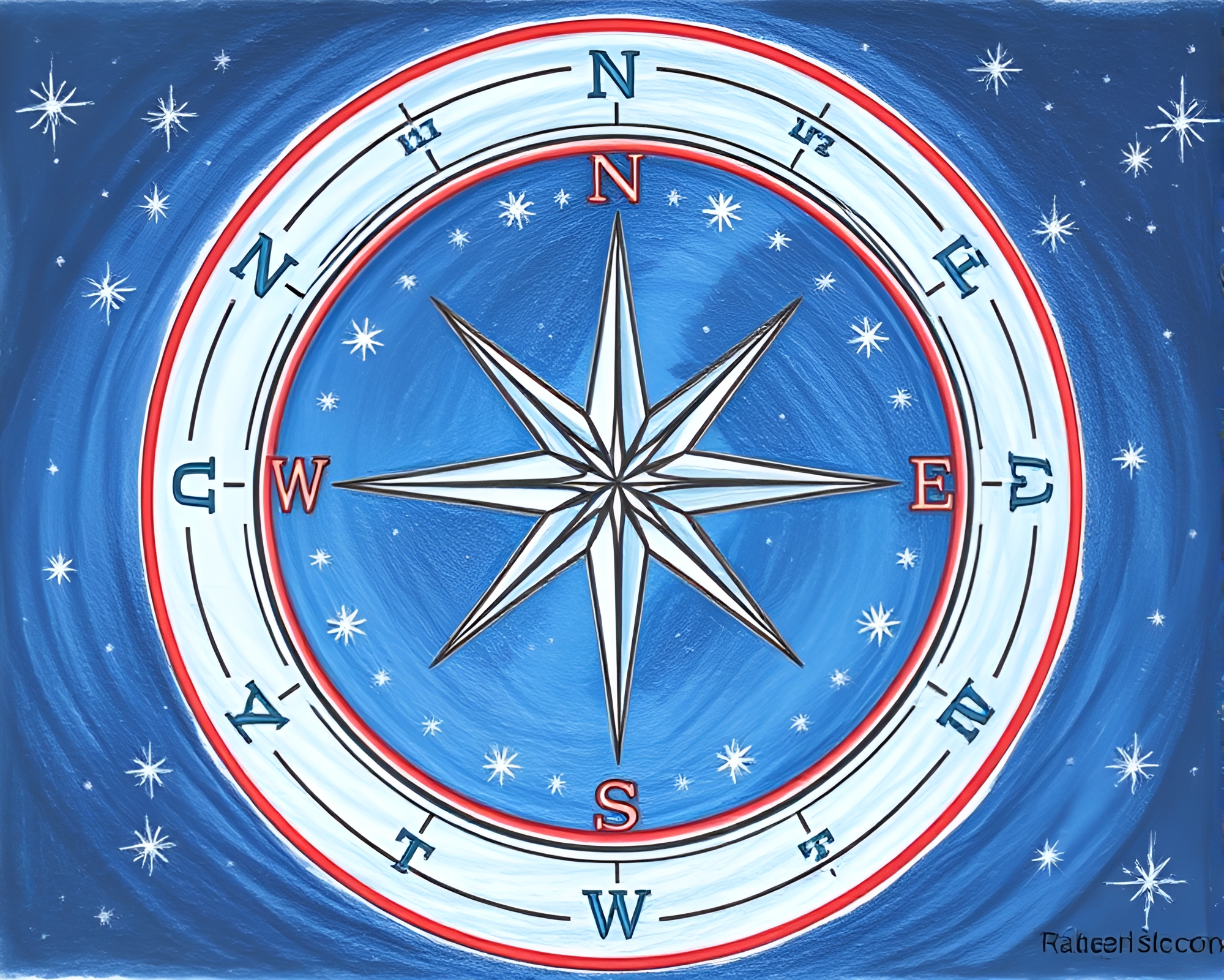 Starry Compass Patchwork in Conté Crayon – free AI stock image