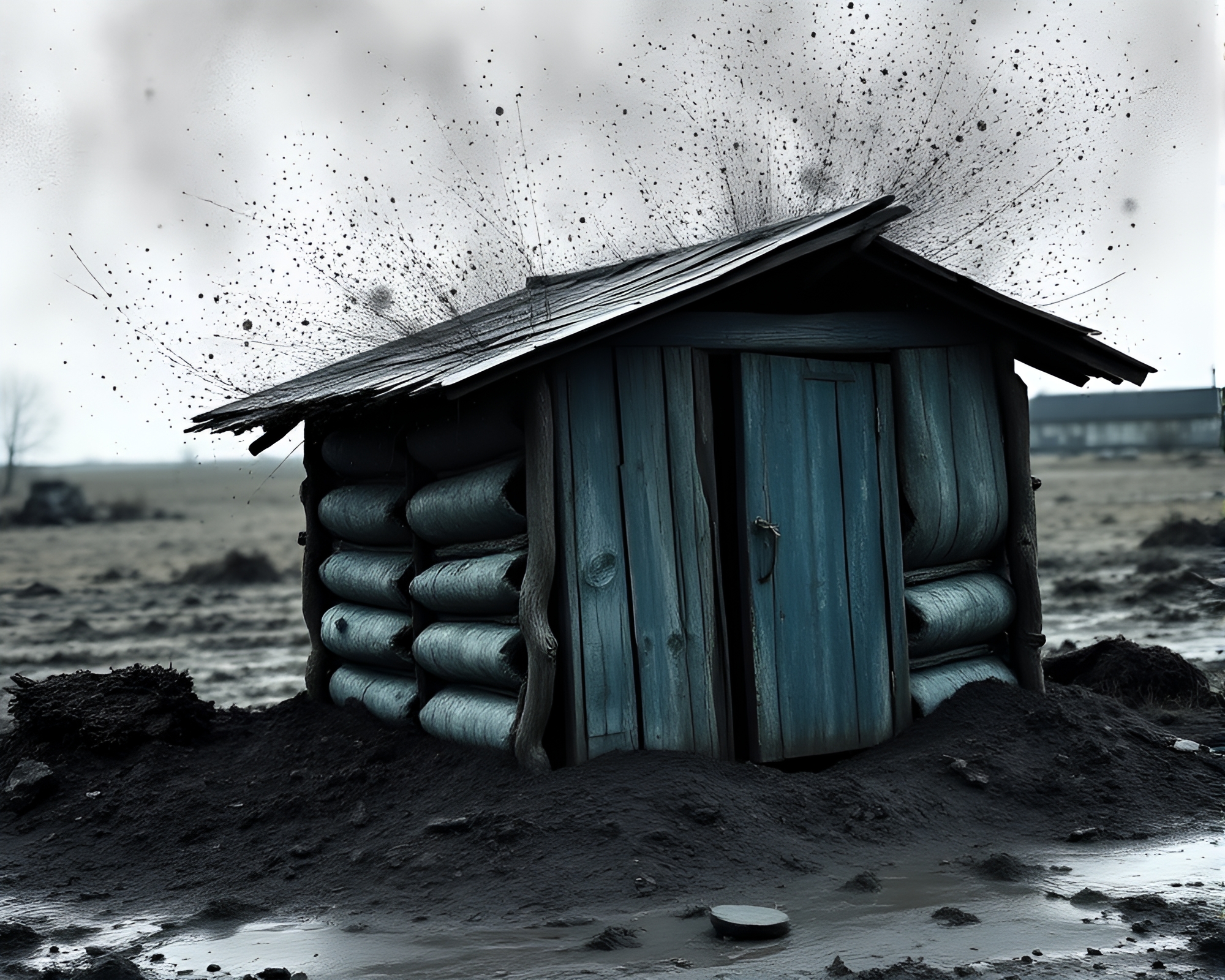 Ink Splash Mud Hut: A Faded Denim Simulation – free AI stock image