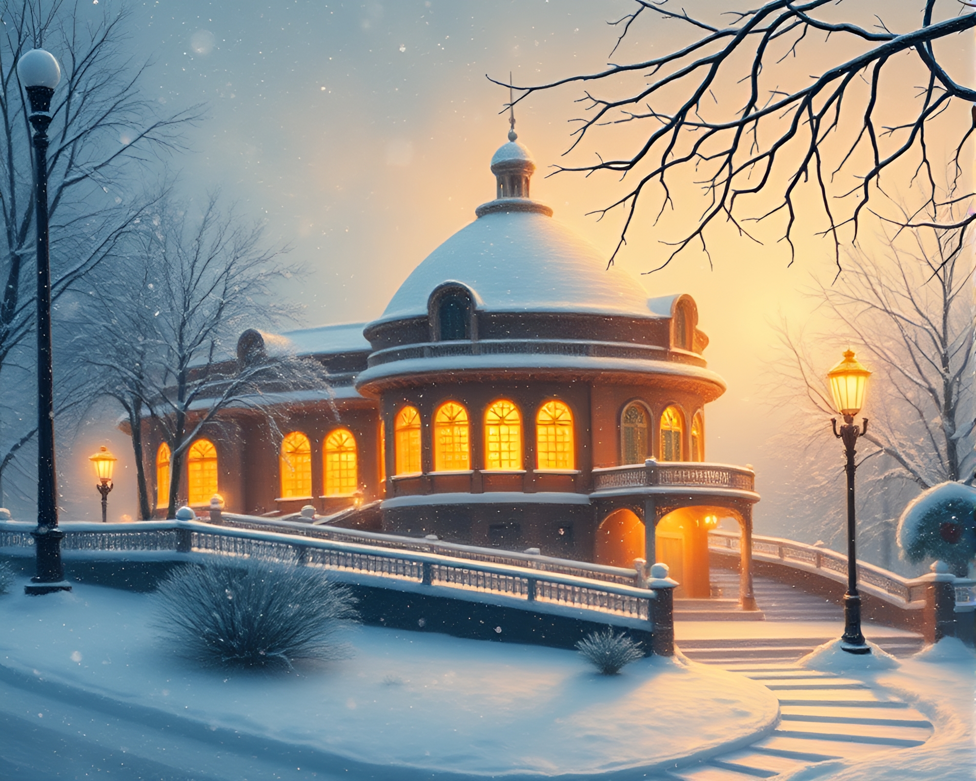 Glowing Winter Wonderland: Dew Drops Opera House – free AI stock image