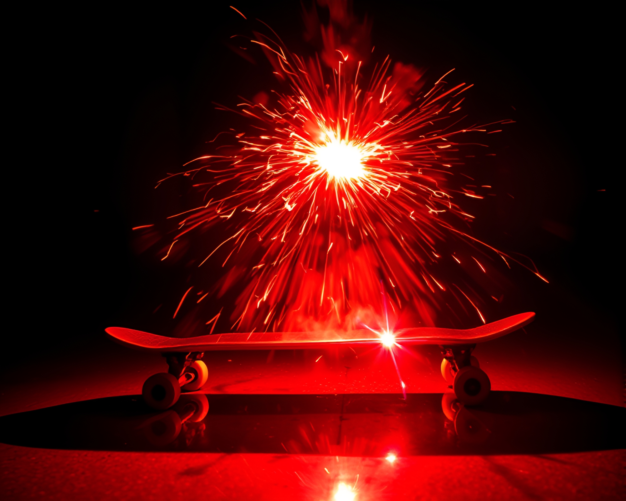 Skateboarding Sorcery: Double Reflection Aura – free AI stock image
