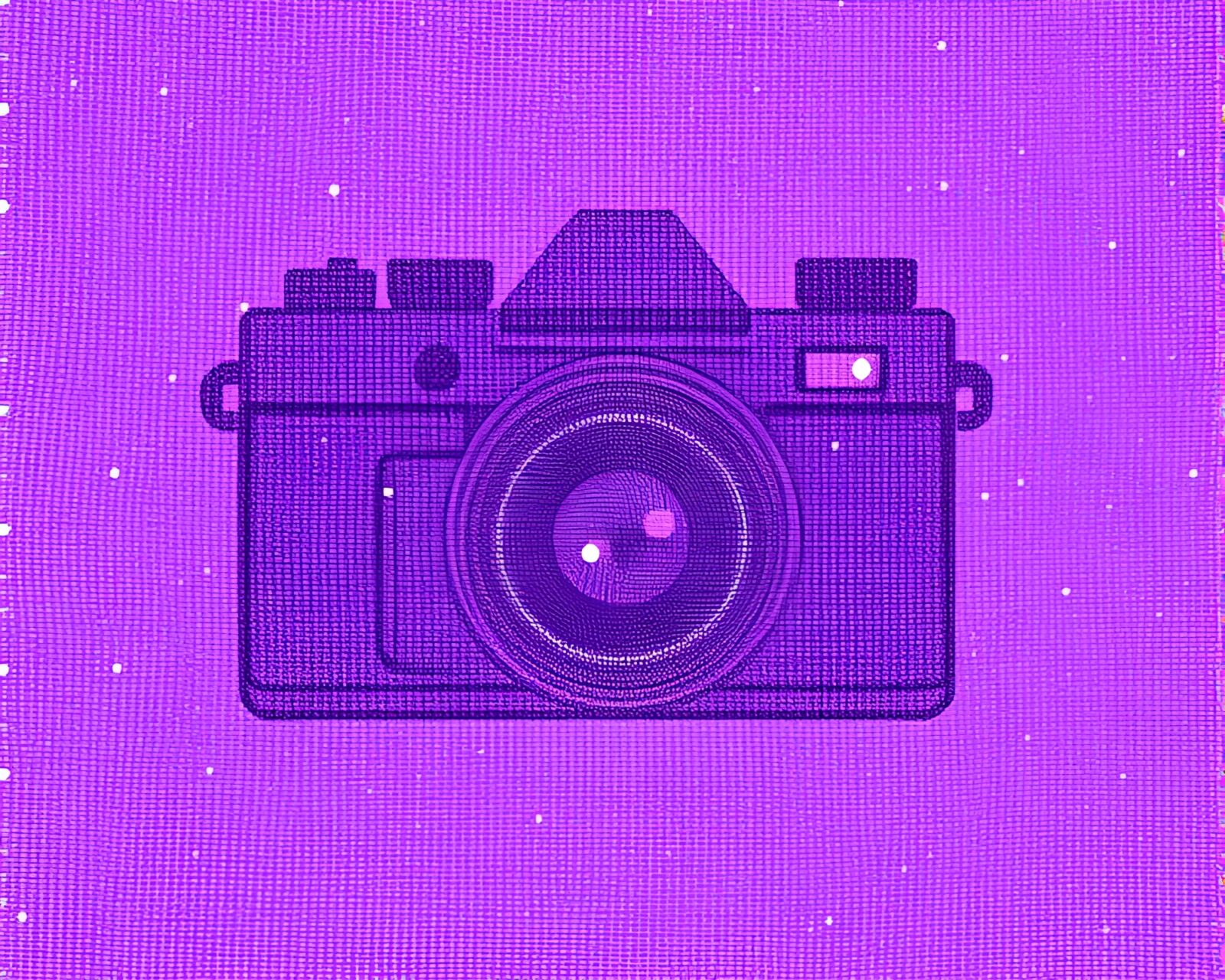 Beautifully crafted screenprint dots with camera lens in amethyst light