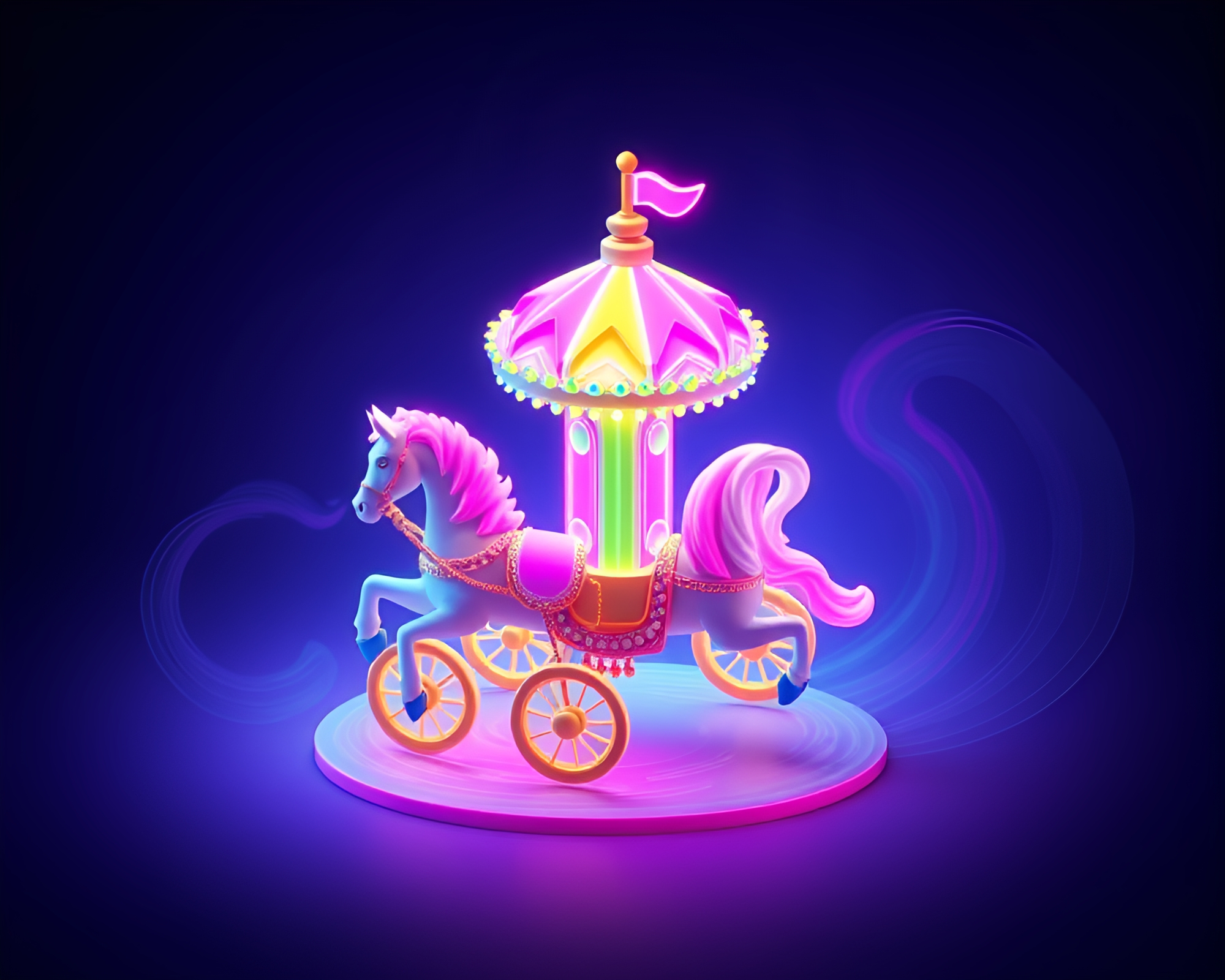 Neon Chariot Ride in Voxel Art – free AI stock image