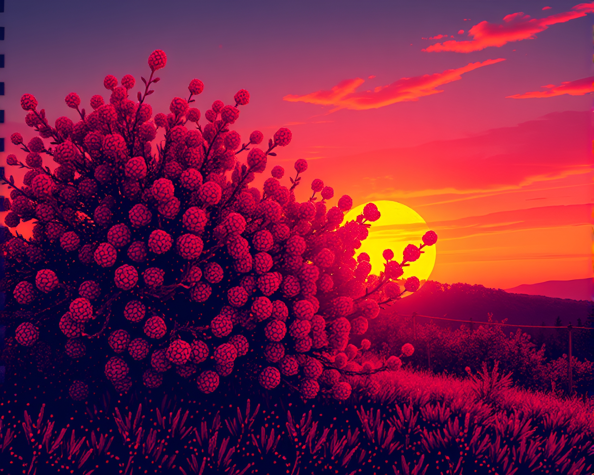 Kinetic Sunset: Raspberry Matrix – free AI stock image