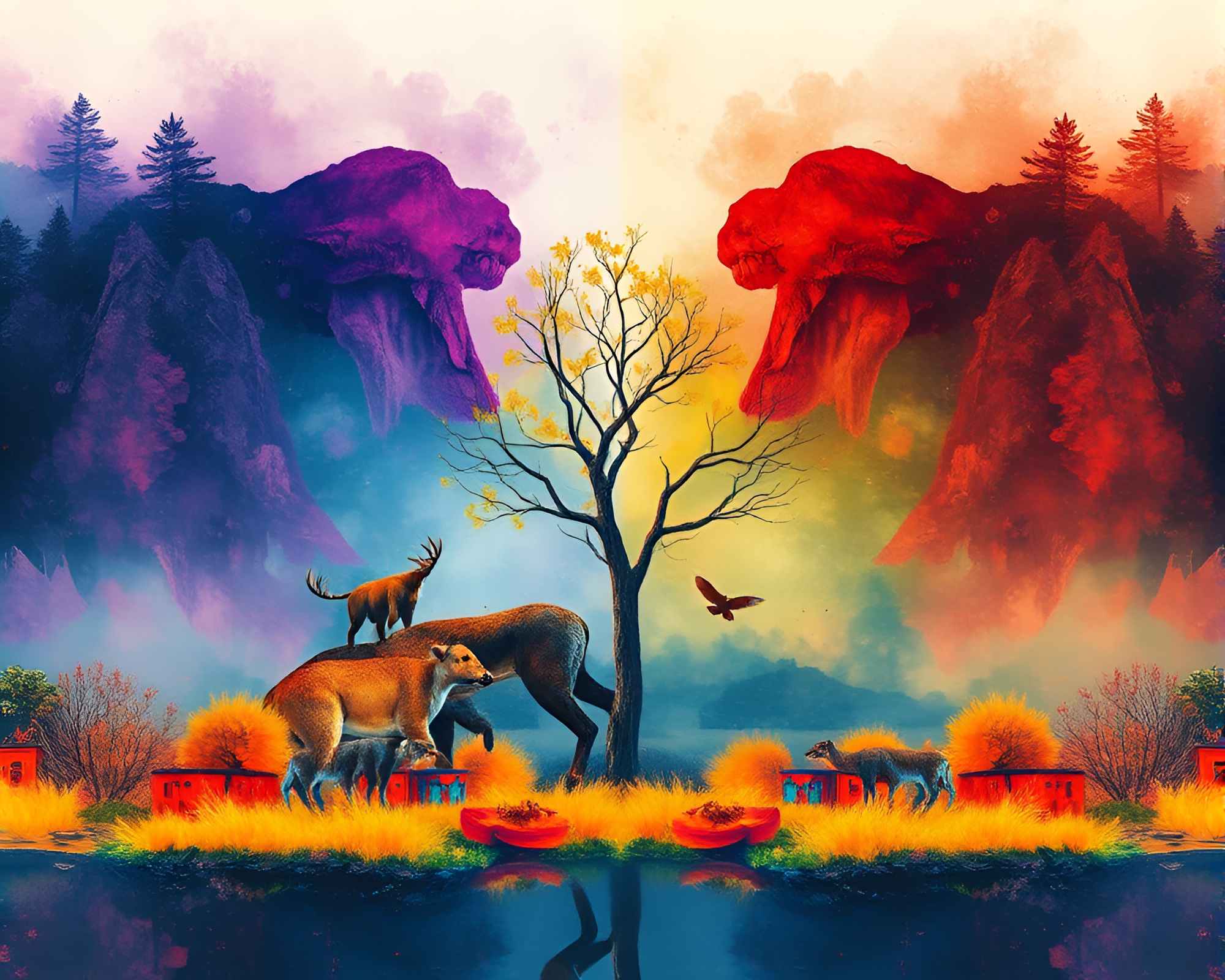 Dimensional Rift in Thermal Wildlife Watercolor Asymmetry – free AI stock image