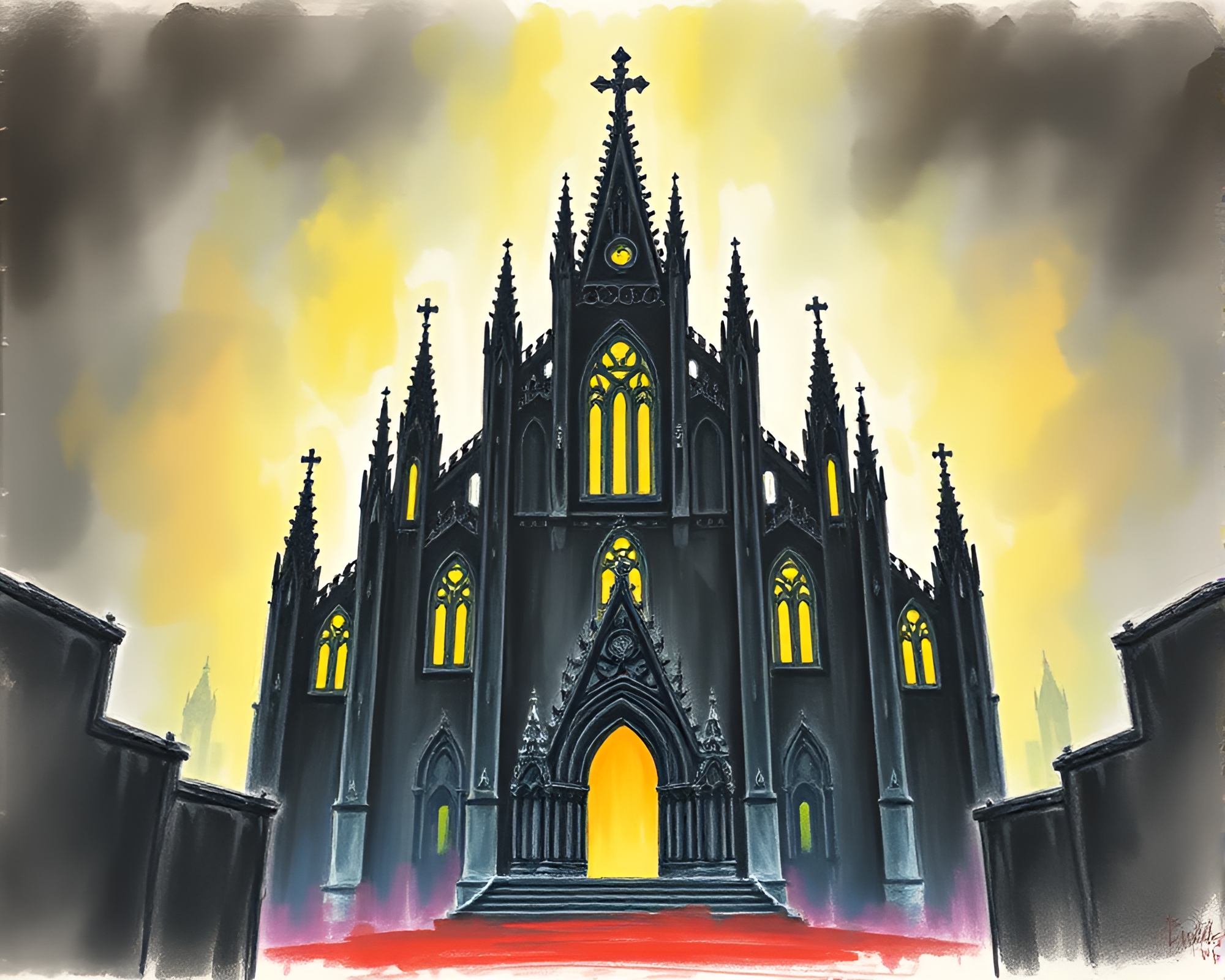 Gothic Cathedral Sorcery Silhouette at Dusk – free AI stock image