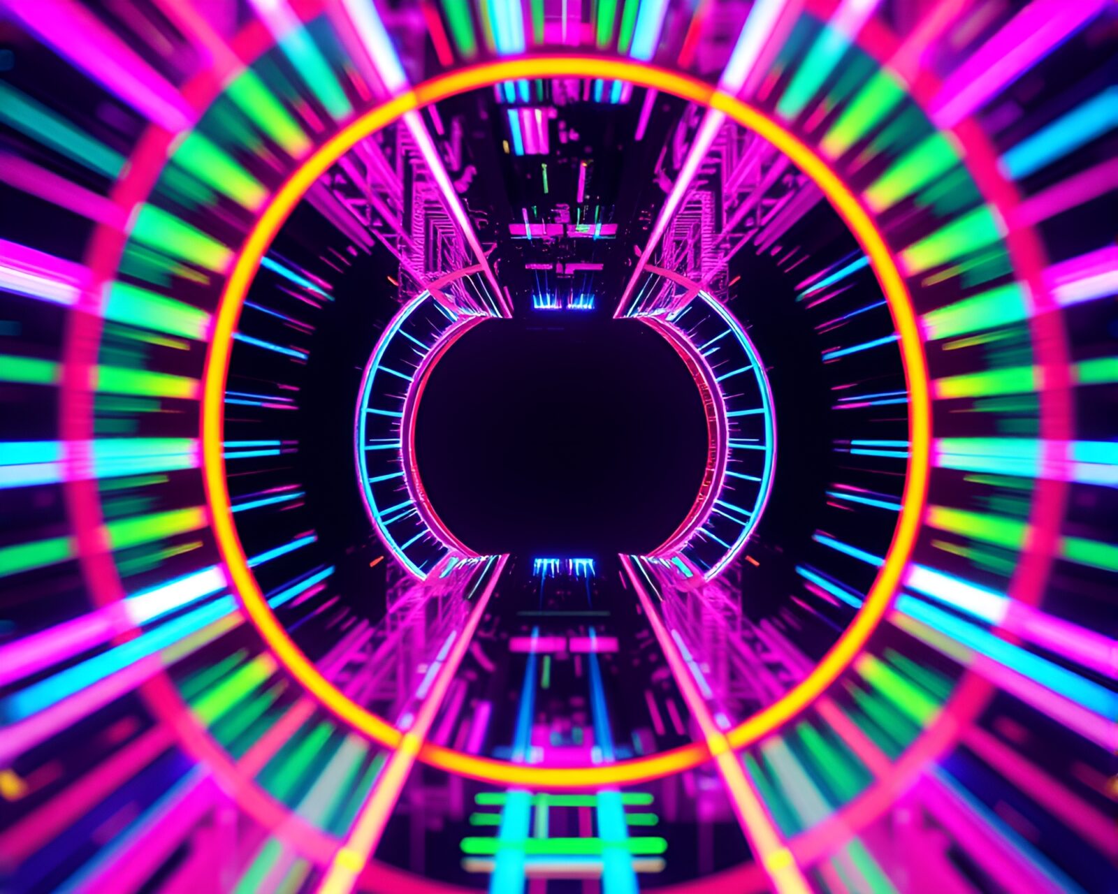 Colorful pastel neon lights reflecting in glitchy mirror maze
