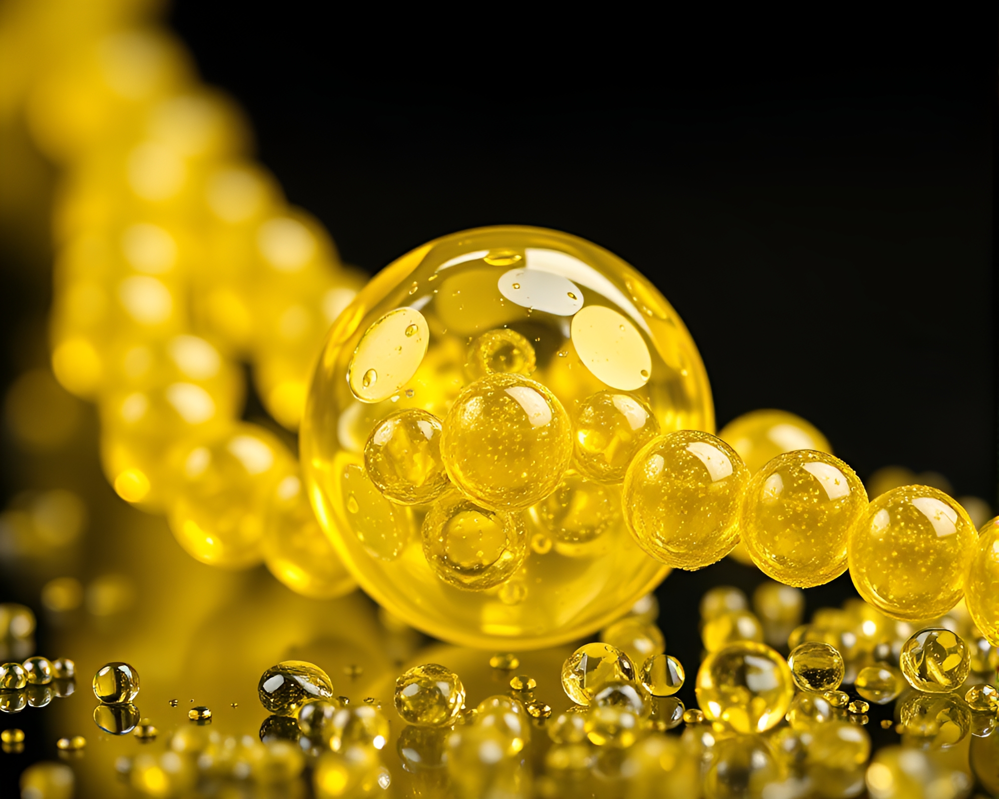 Lemon Yellow Glass Orb with Wet Glass Beads – free AI stock image