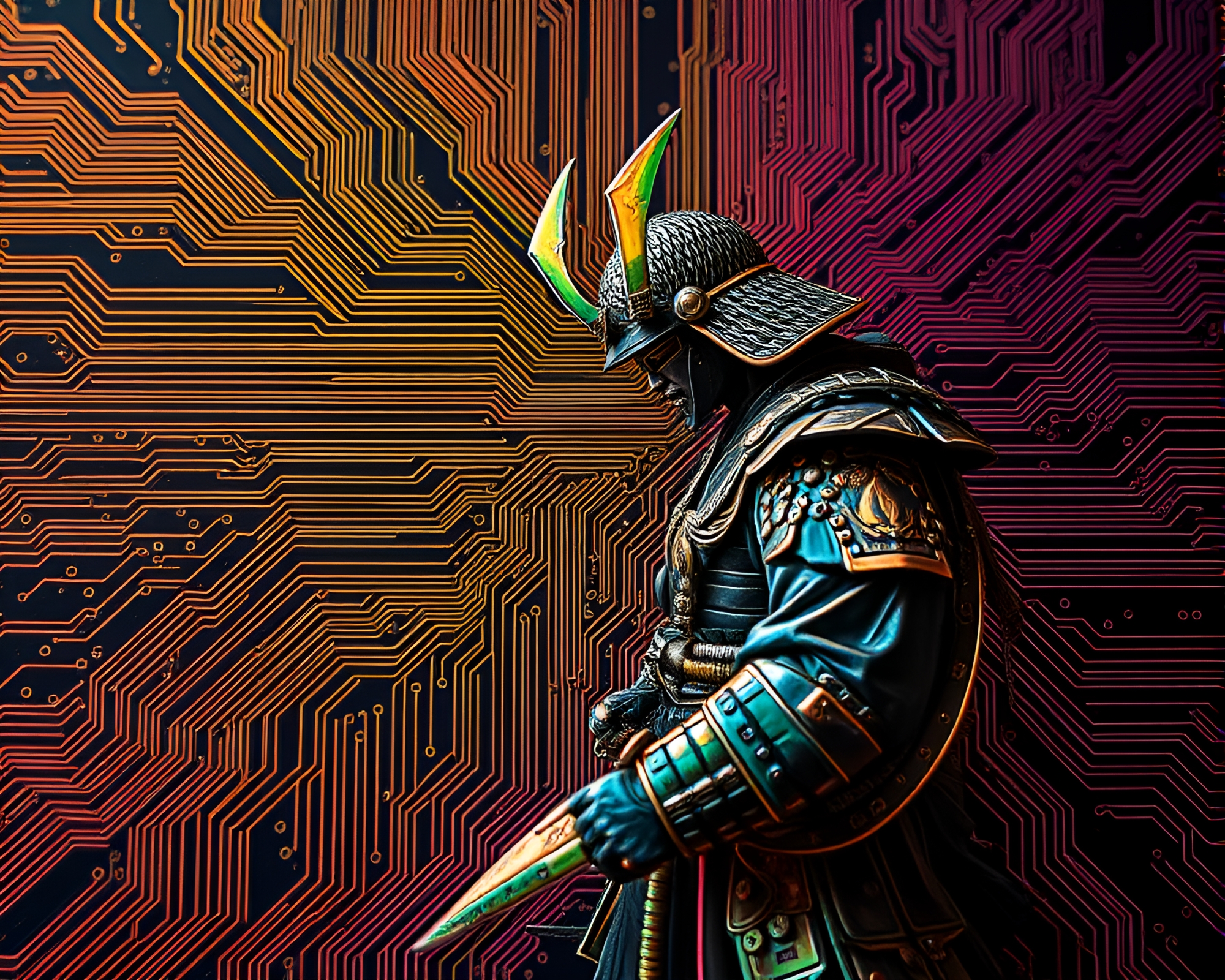 Cosmic Samurai Warrior on Circuit Board – free AI stock image