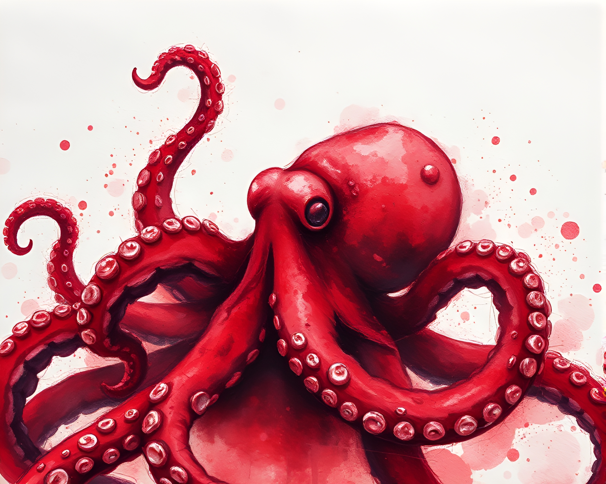 Ruby Red Octopus Watercolor Composition – free AI stock image