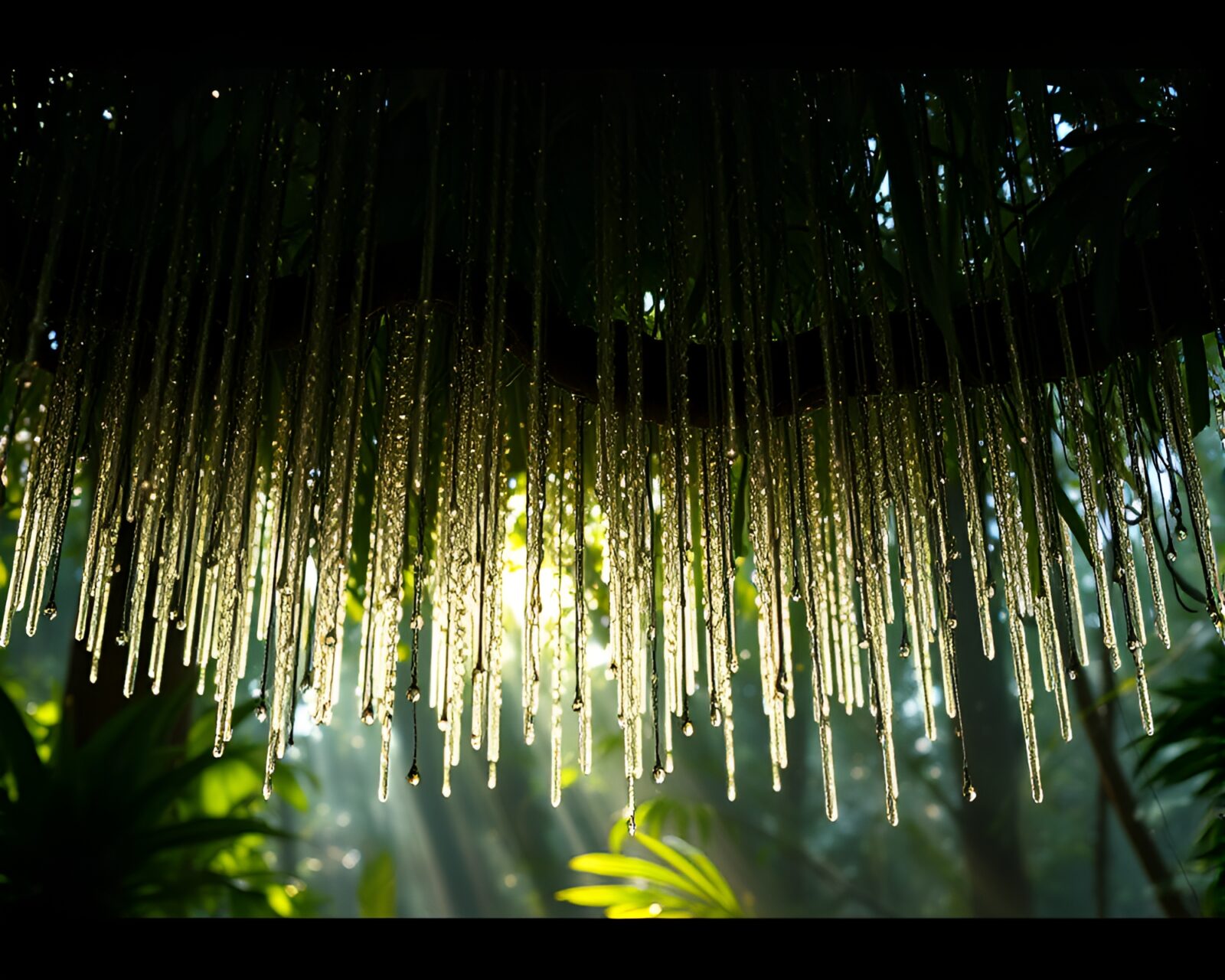 Droplets on glass with jungle backdrop and vintage TV effect