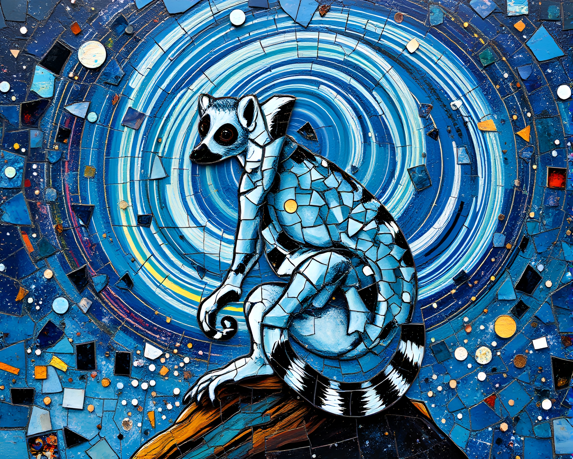 Lemur Lost in Splattered Milky Way Mosaic – free AI stock image