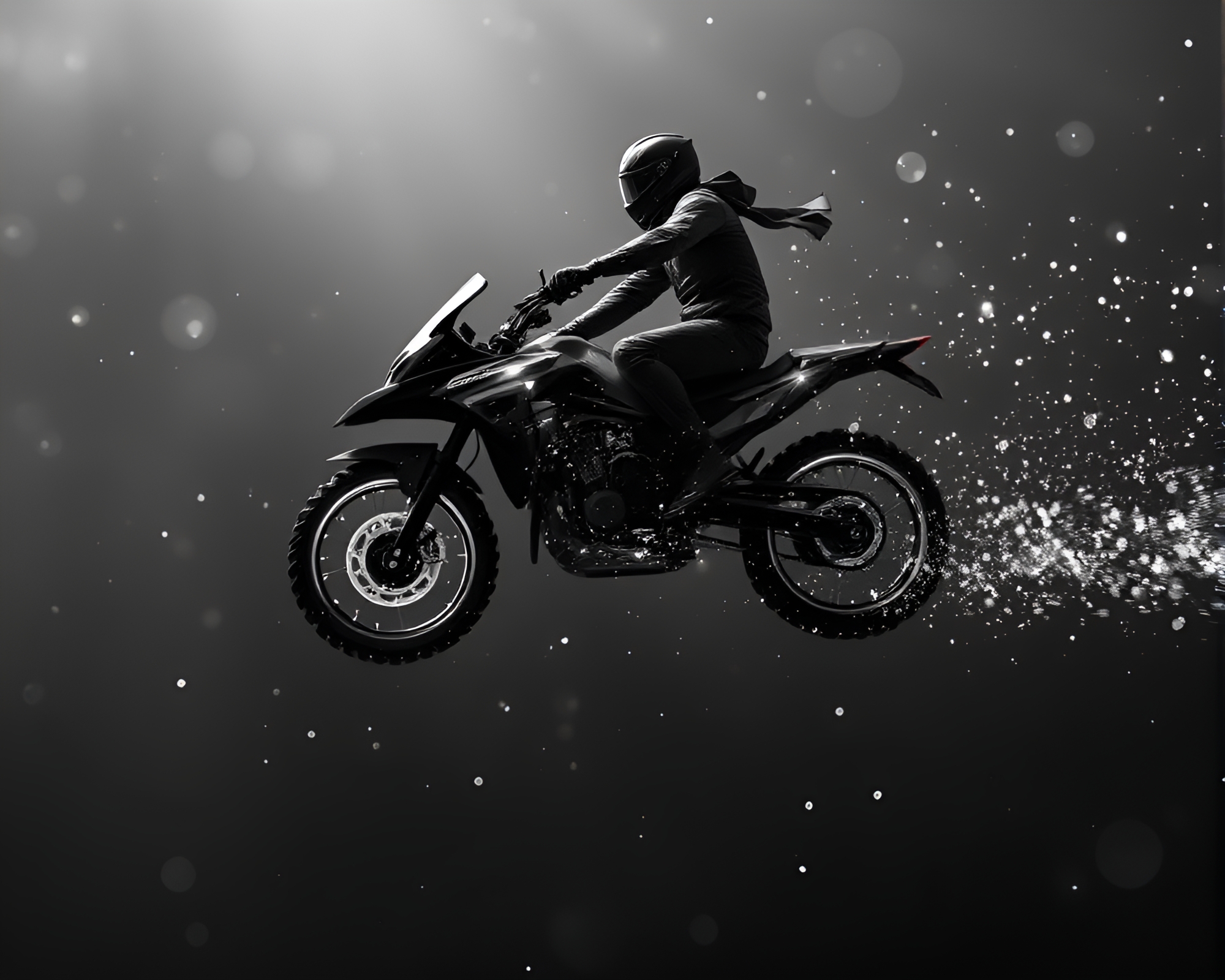 Mesmerizing Hoverbike in Monochrome Jewel-Tones – free AI stock image