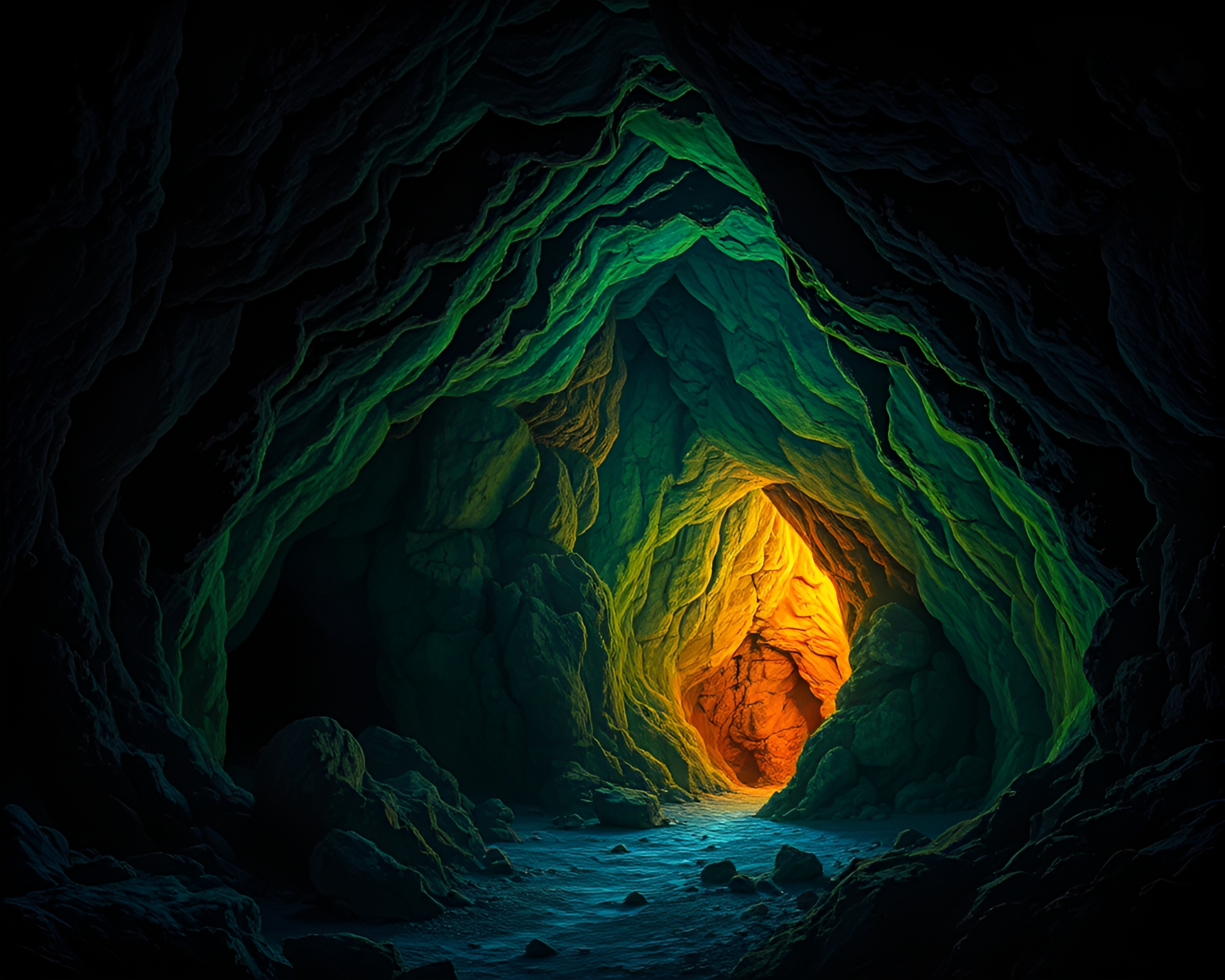 Enchanting Glow-in-the-Dark Cavern Underpainting Studio Shot – free AI stock image