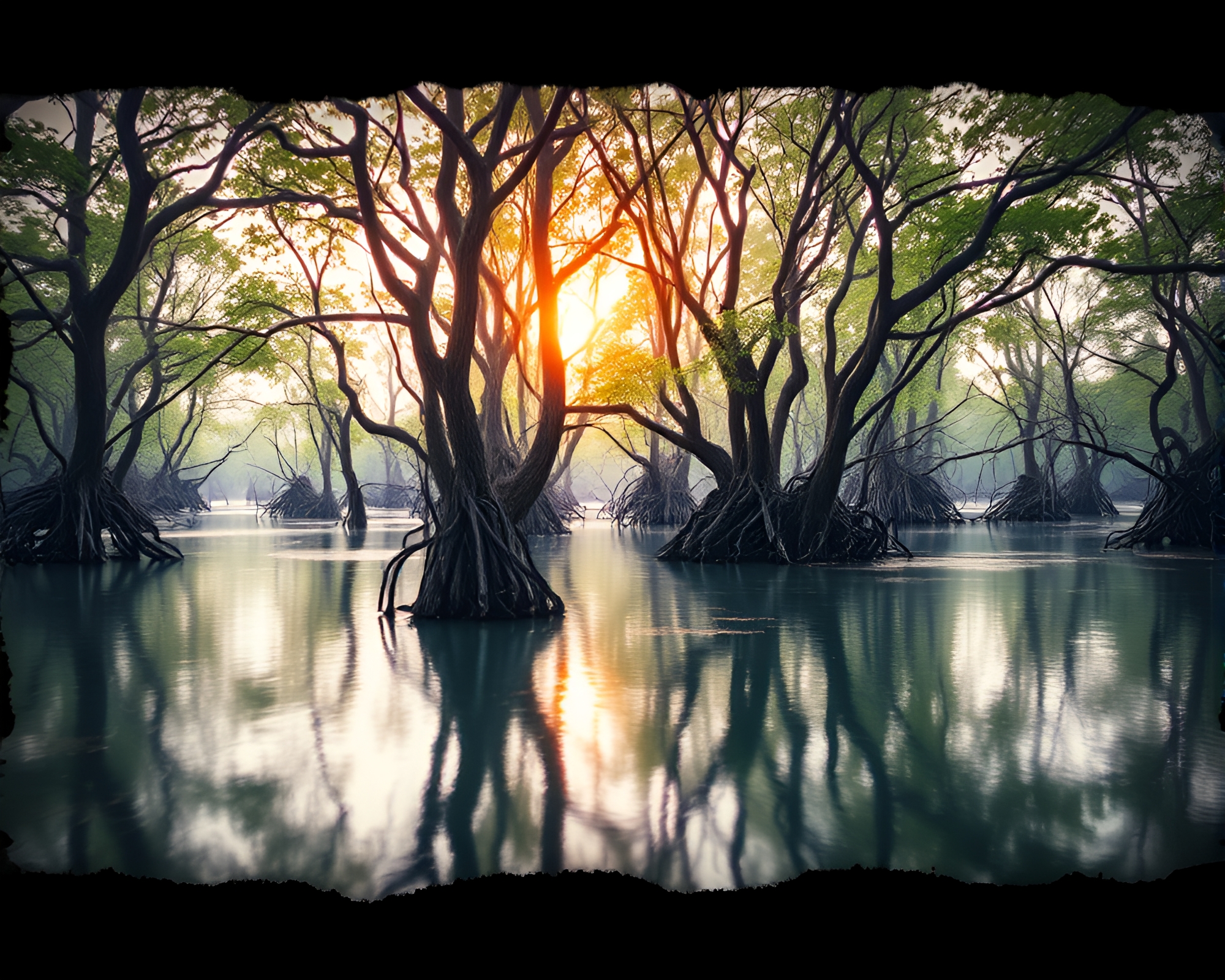 Mystical Mangrove Mosaic with Torn Edges – free AI stock image