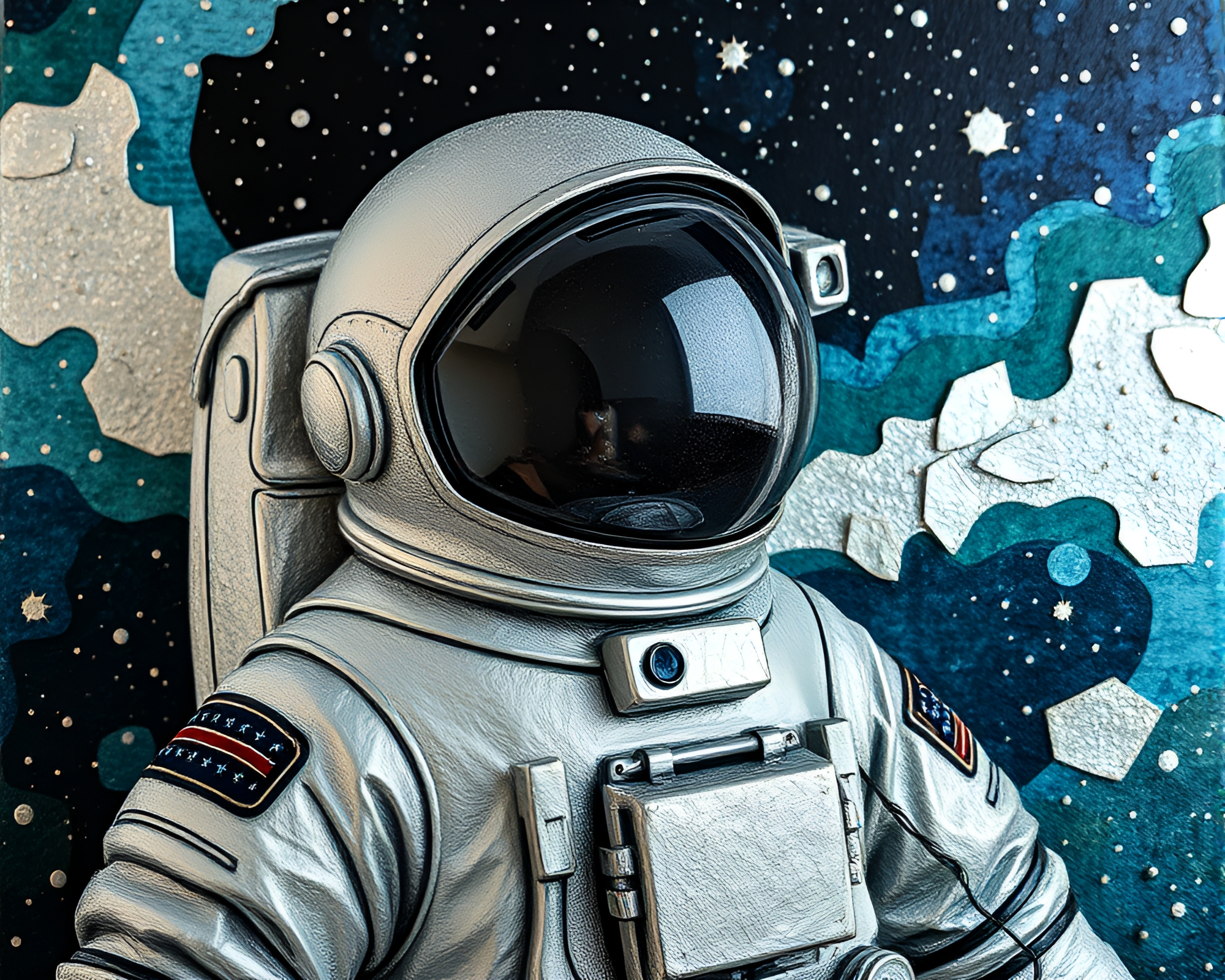 Silver Leaf Astronaut in Jewel Tone Spacescape – free AI stock image