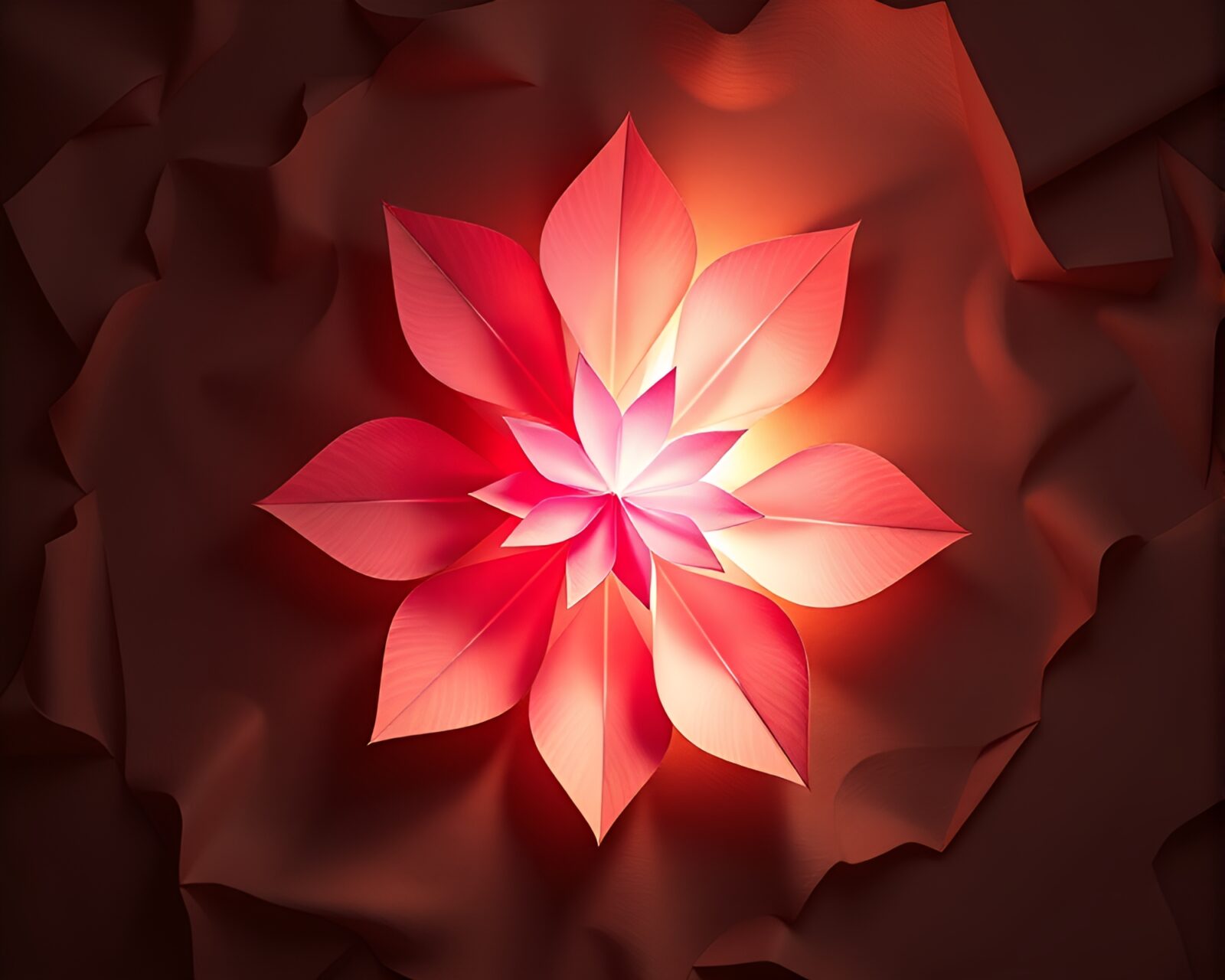 Matte painting of intricate paper origami flower in torchlit dungeon