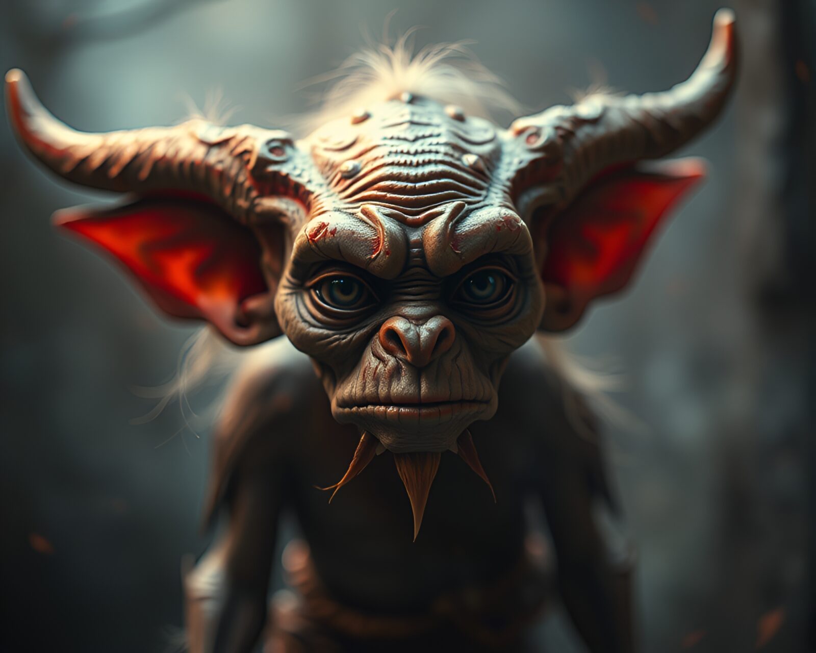 Eerie low light photo of goblin in color-shifted world