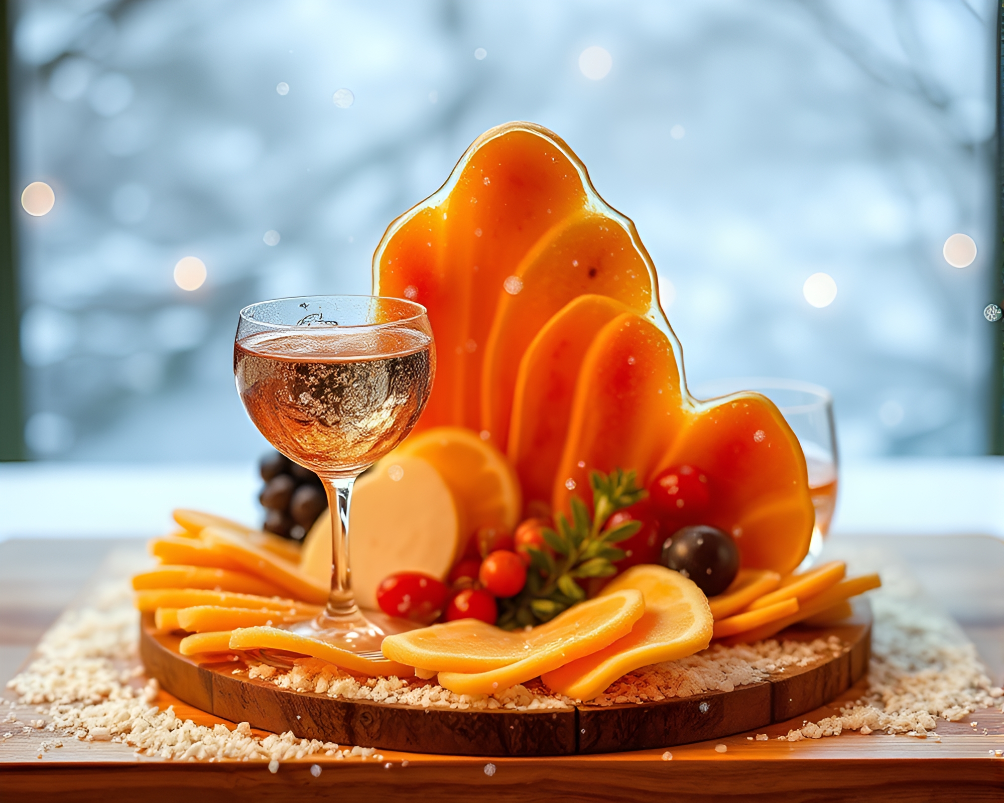 Elegant Charcuterie Board in Snow-Kissed Glass Distortion – free AI stock image