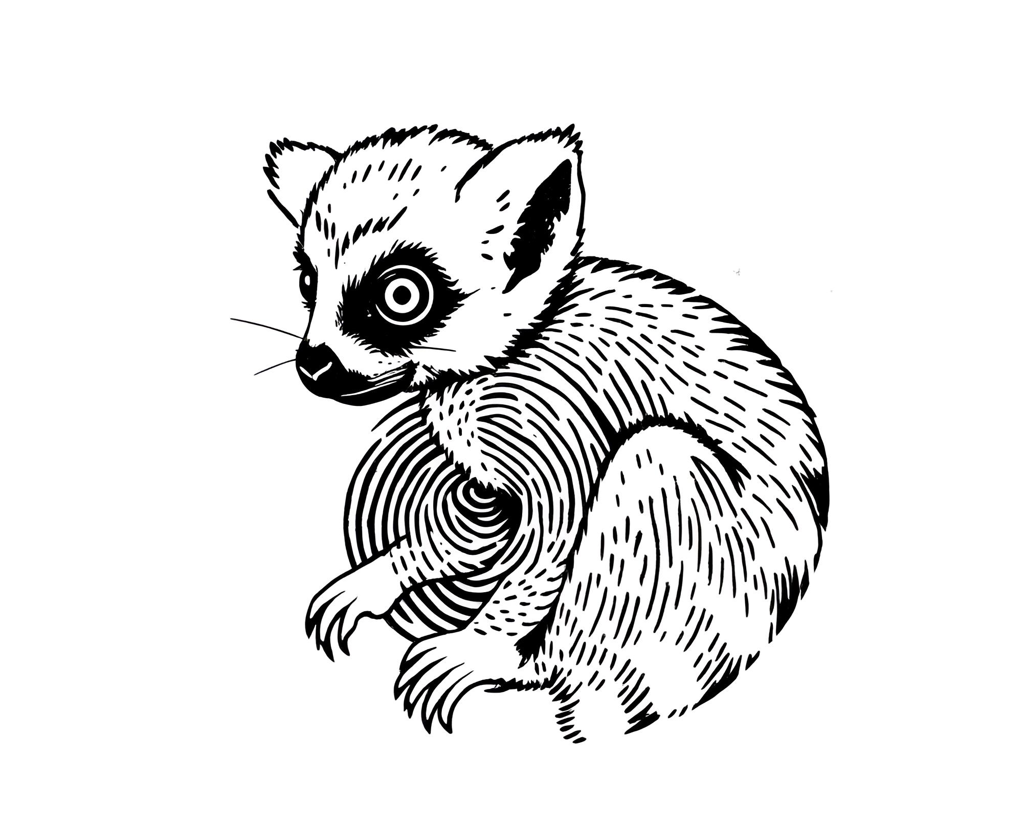 Lemur Tattoo Art with Fingerprint Swirls – free AI stock image