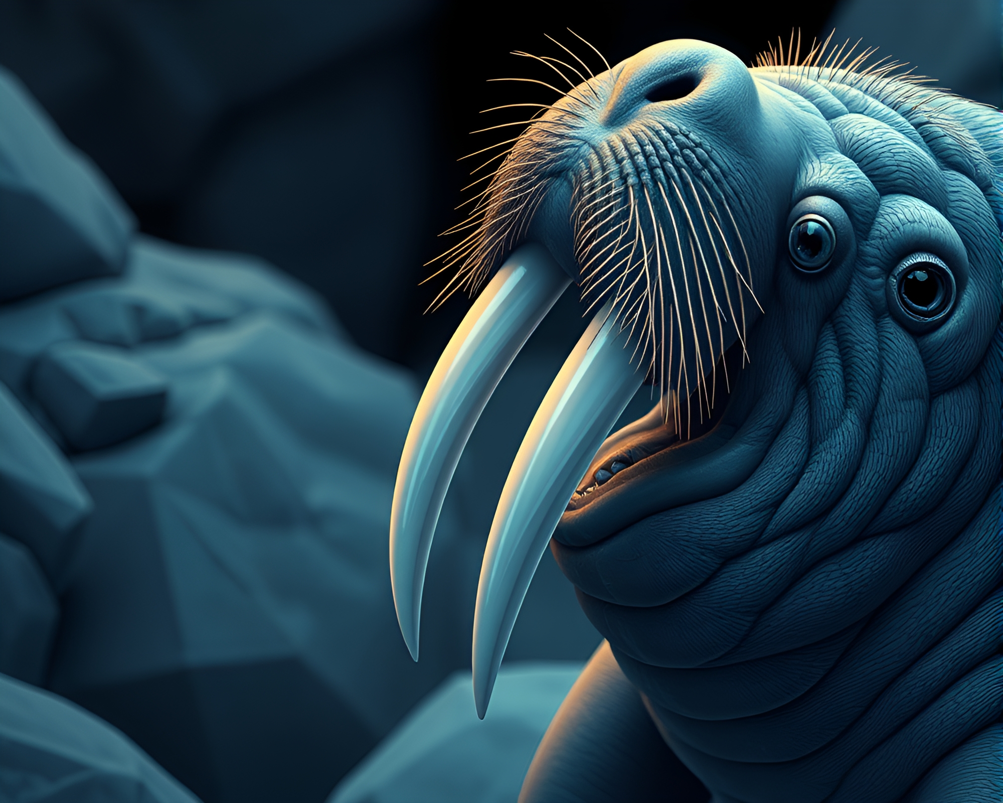 Aquatic Walrus Examined in Medical Style Illustration – free AI stock image