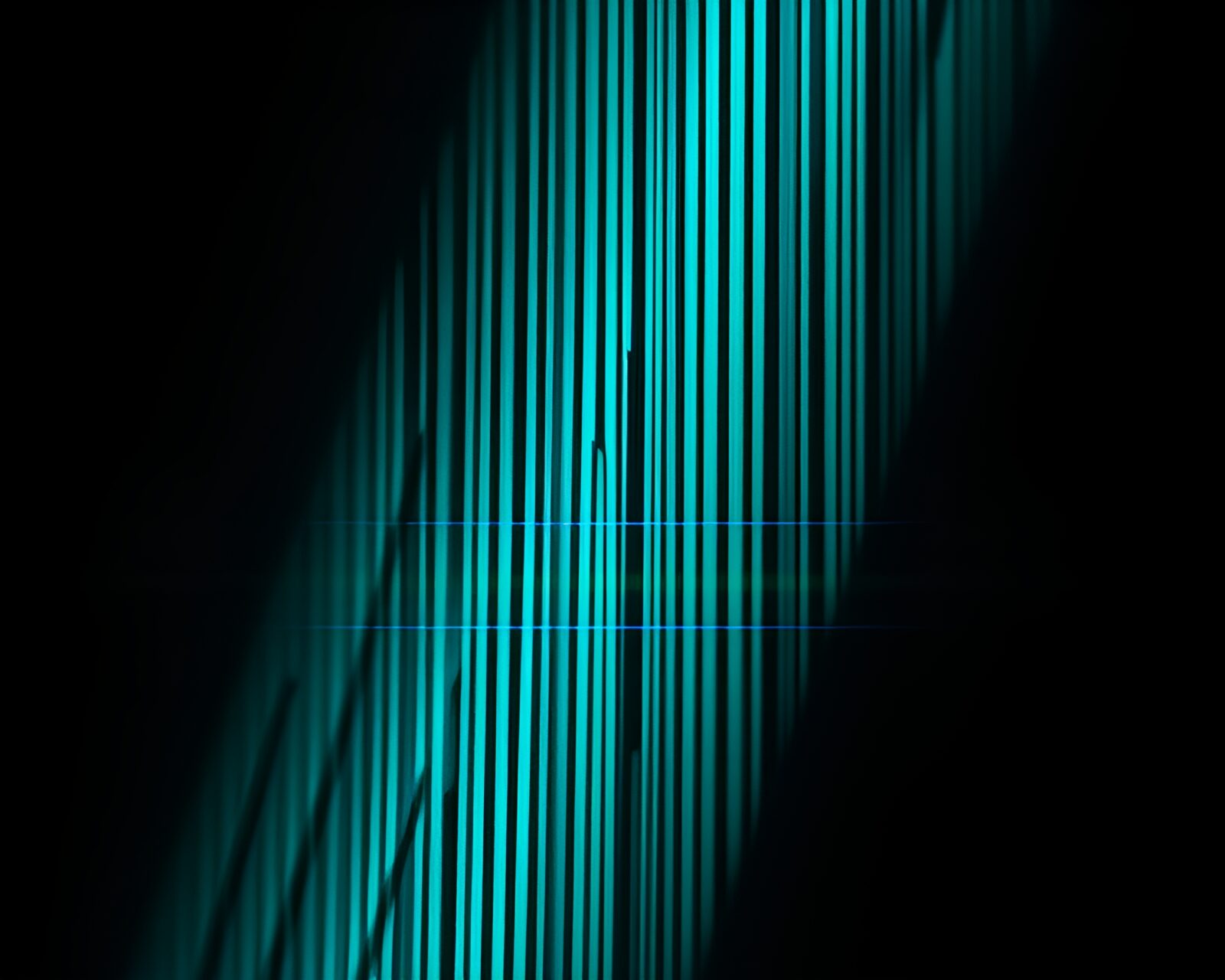 High-contrast image of plasma rifle in barcode stripe lighting