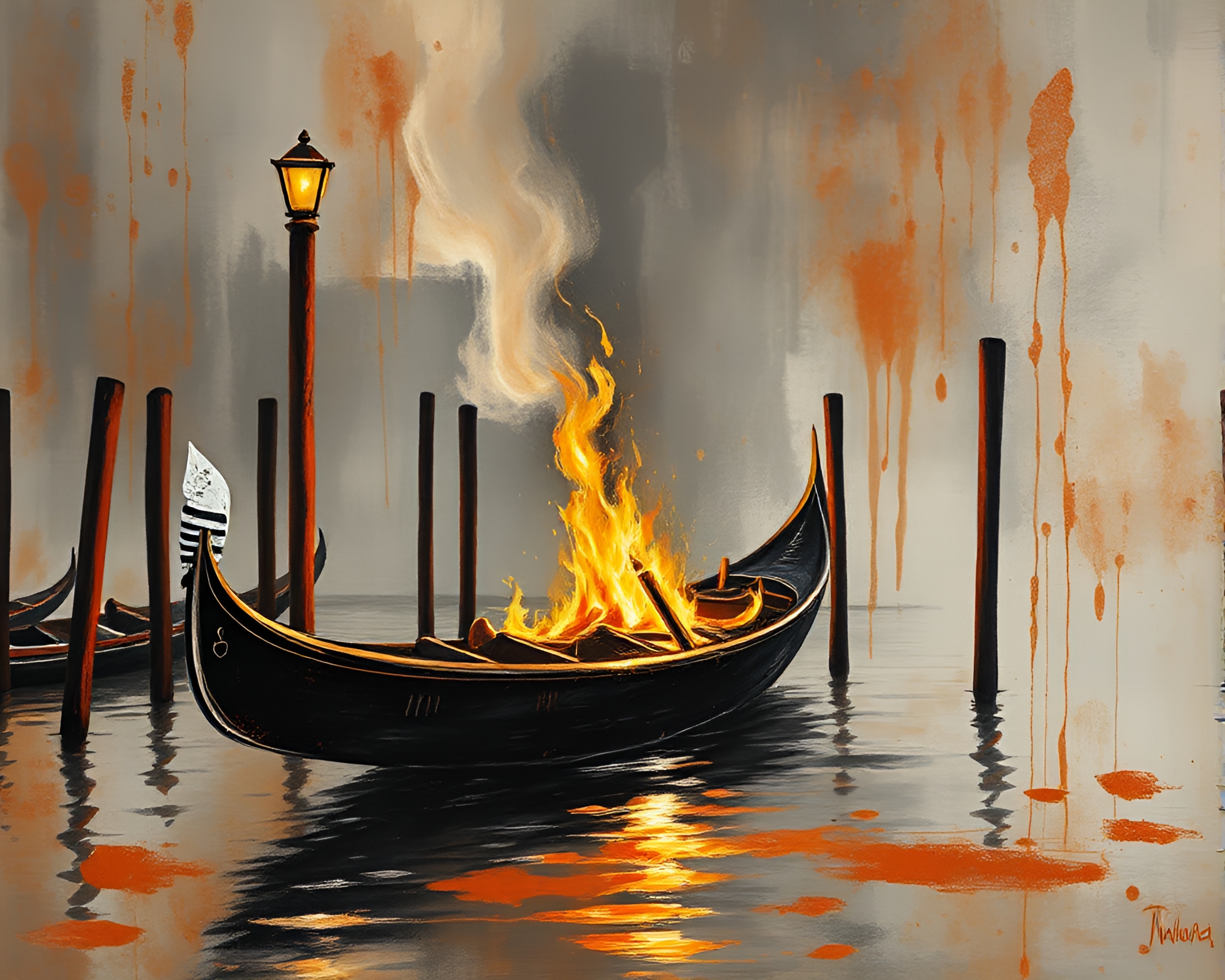 Rust Stain Gondola Bonfire Glow Chalk Art – free AI stock image