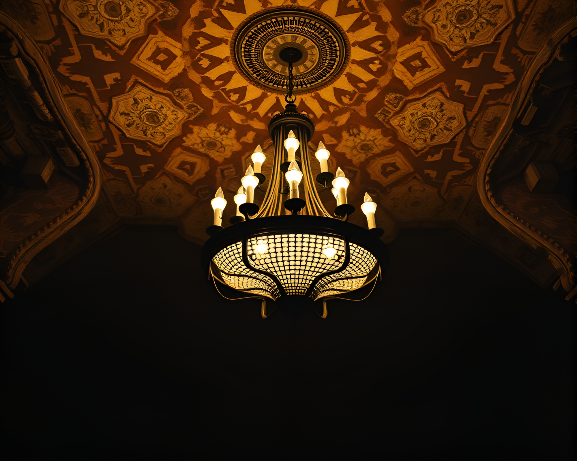 Gothic Victorian Chandelier in Eerie Basement Light Painting – free AI stock image