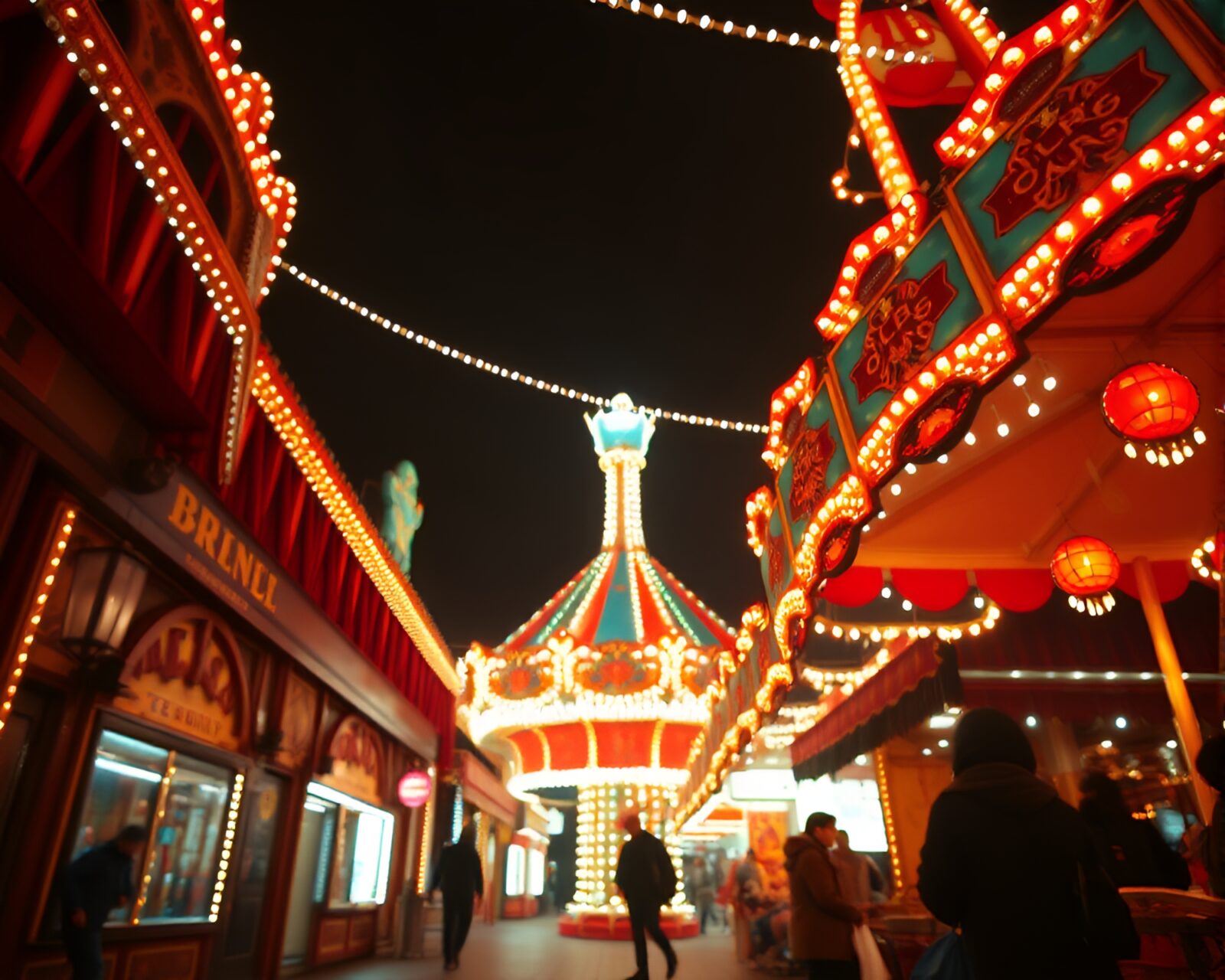 Colorful carnival lights overlay a digital augmented reality scene
